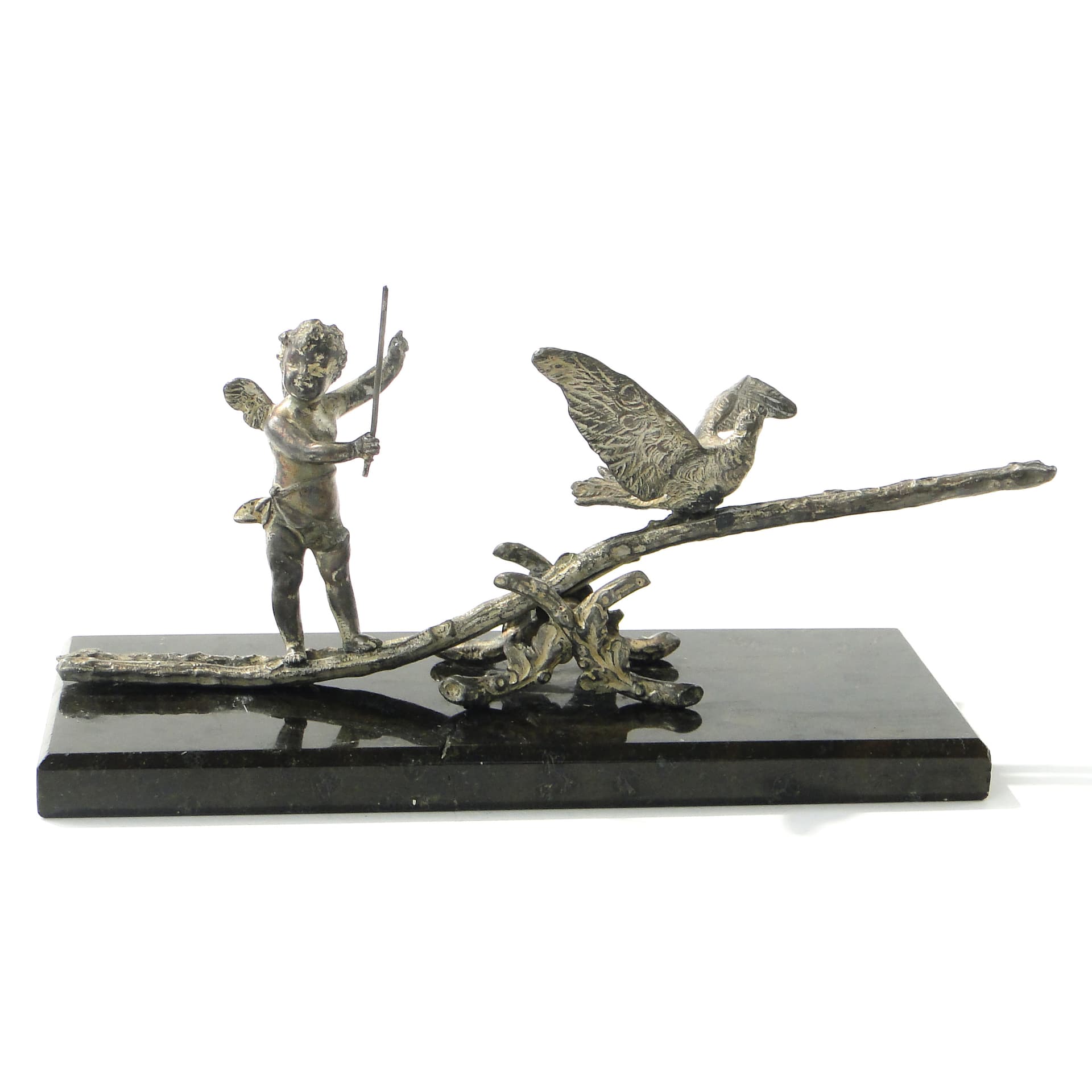 Przycisk do papieru Art Nouveau, czarny marmur, srebrzony metal, WMF, Niemcy, początek XX w.