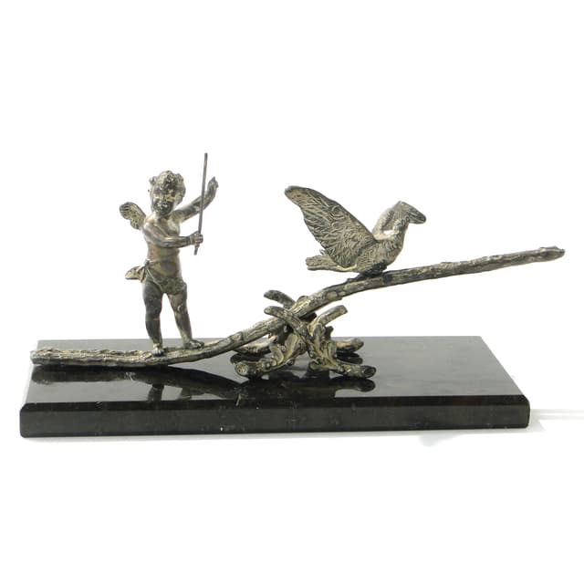 Przycisk do papieru Art Nouveau, czarny marmur, srebrzony metal, WMF, Niemcy, początek XX w. - WYMIARY