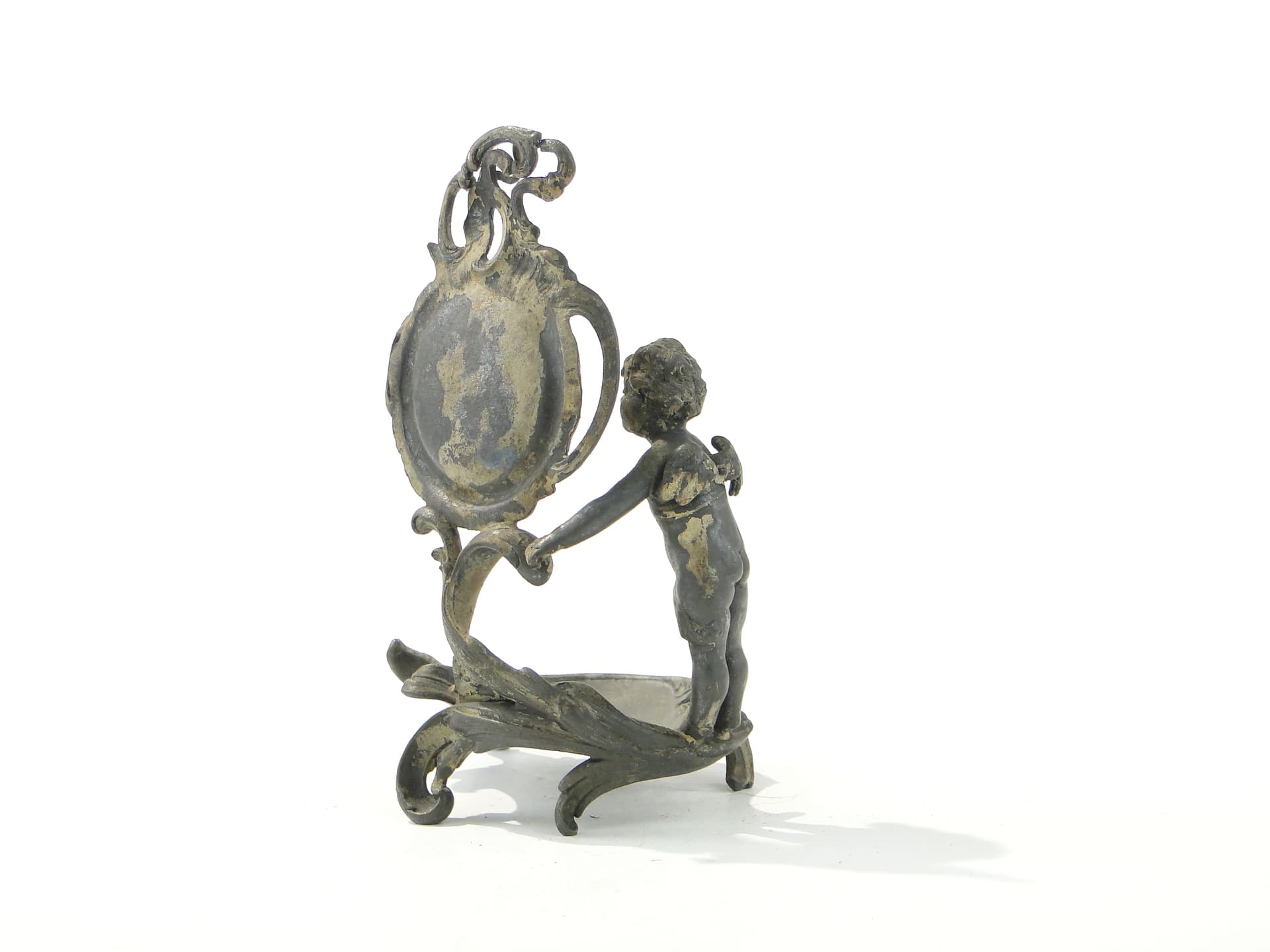 Jewelry tray with cherub, silver, silver-plated white metal, WMF, Germany, 1890s