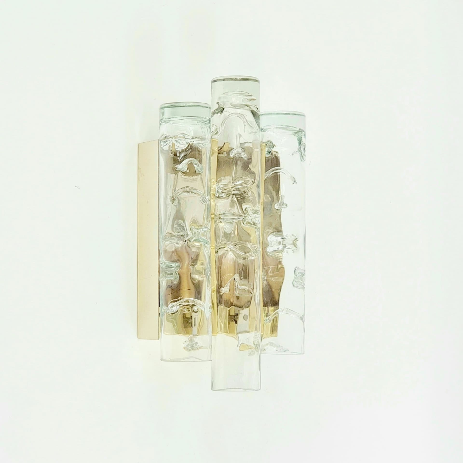 Kinkiet, szkło Murano transparentne, metal złoty, Doria Leuchten, Niemcy, lata 70. - 386082