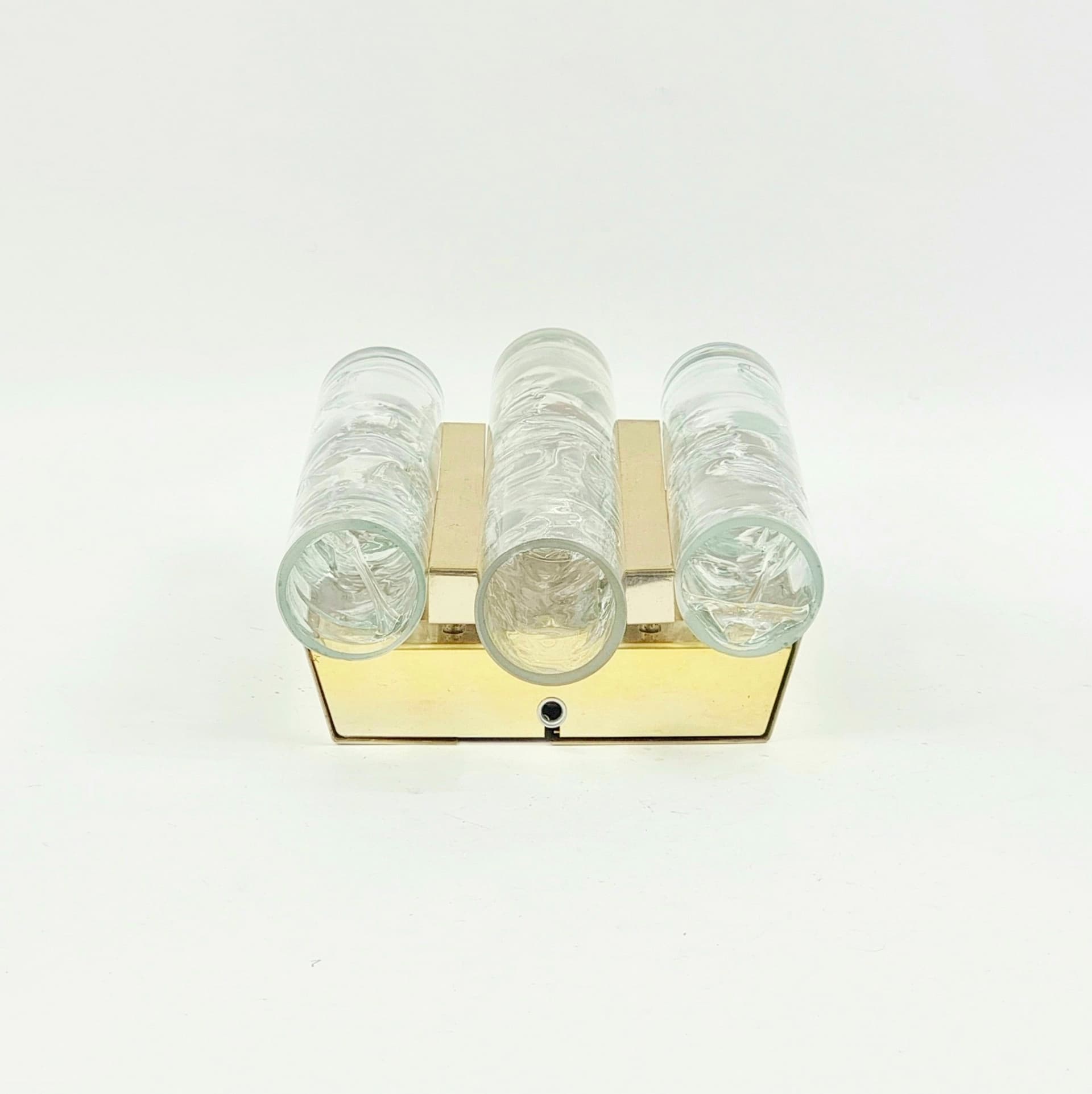 Kinkiet, szkło Murano transparentne, metal złoty, Doria Leuchten, Niemcy, lata 70. - 386087