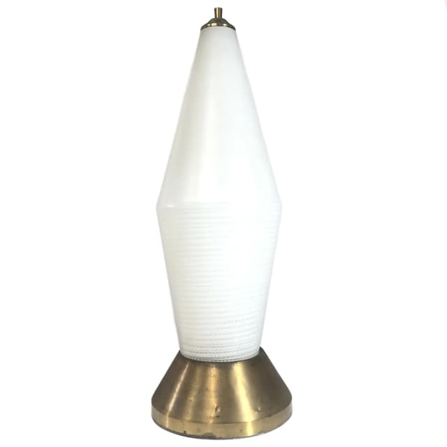 Lampa podłogowa Art Deco, szkło białe, mosiądz, Niemcy, lata 60. - WYMIARY