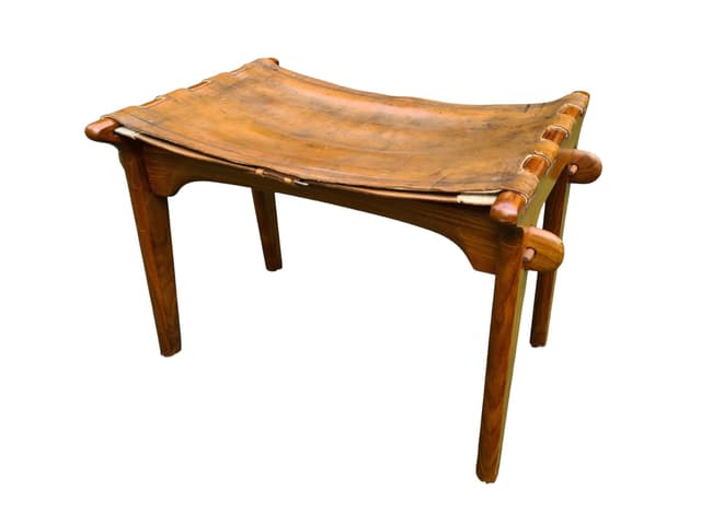Stool, brown, natural leather, wood, M. Hayat & Bros. Ltd., Pakistan, 1960s - DIMENSION