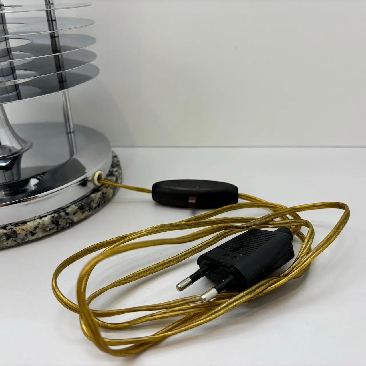 Lampa nocna Space Age, chromowana stal szara, opalowe szkło, kamień szary, Hillebrand, Niemcy, lata 70. - 28534