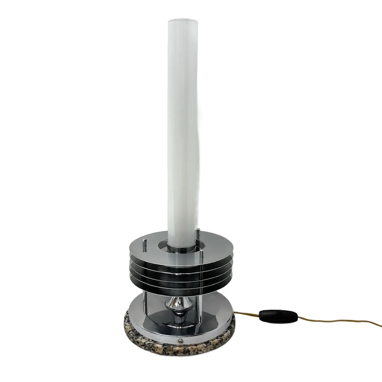 Lampa nocna Space Age, chromowana stal szara, opalowe szkło, kamień szary, Hillebrand, Niemcy, lata 70.