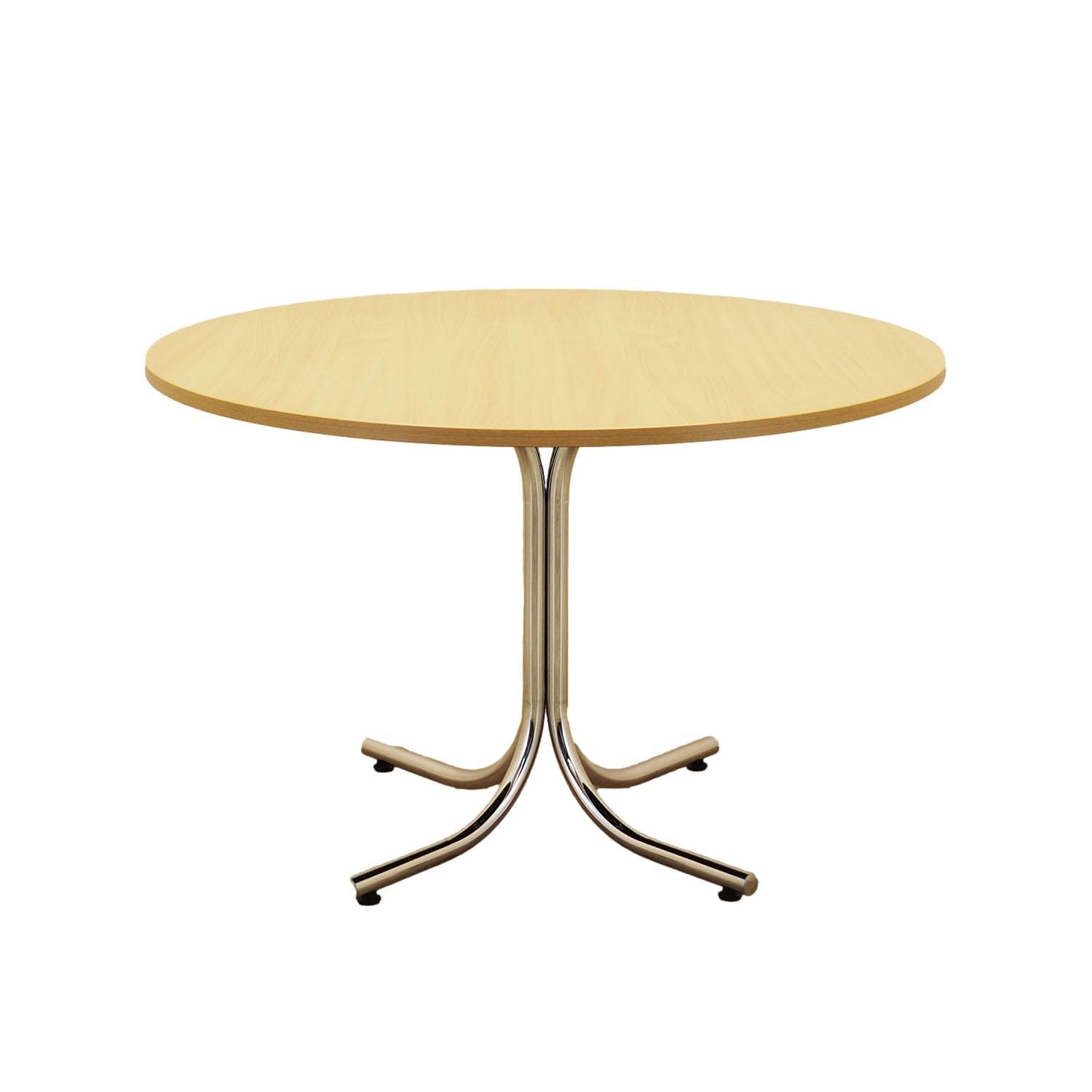 Round table, beige laminate, silver polished steel, Italy, 1980s.