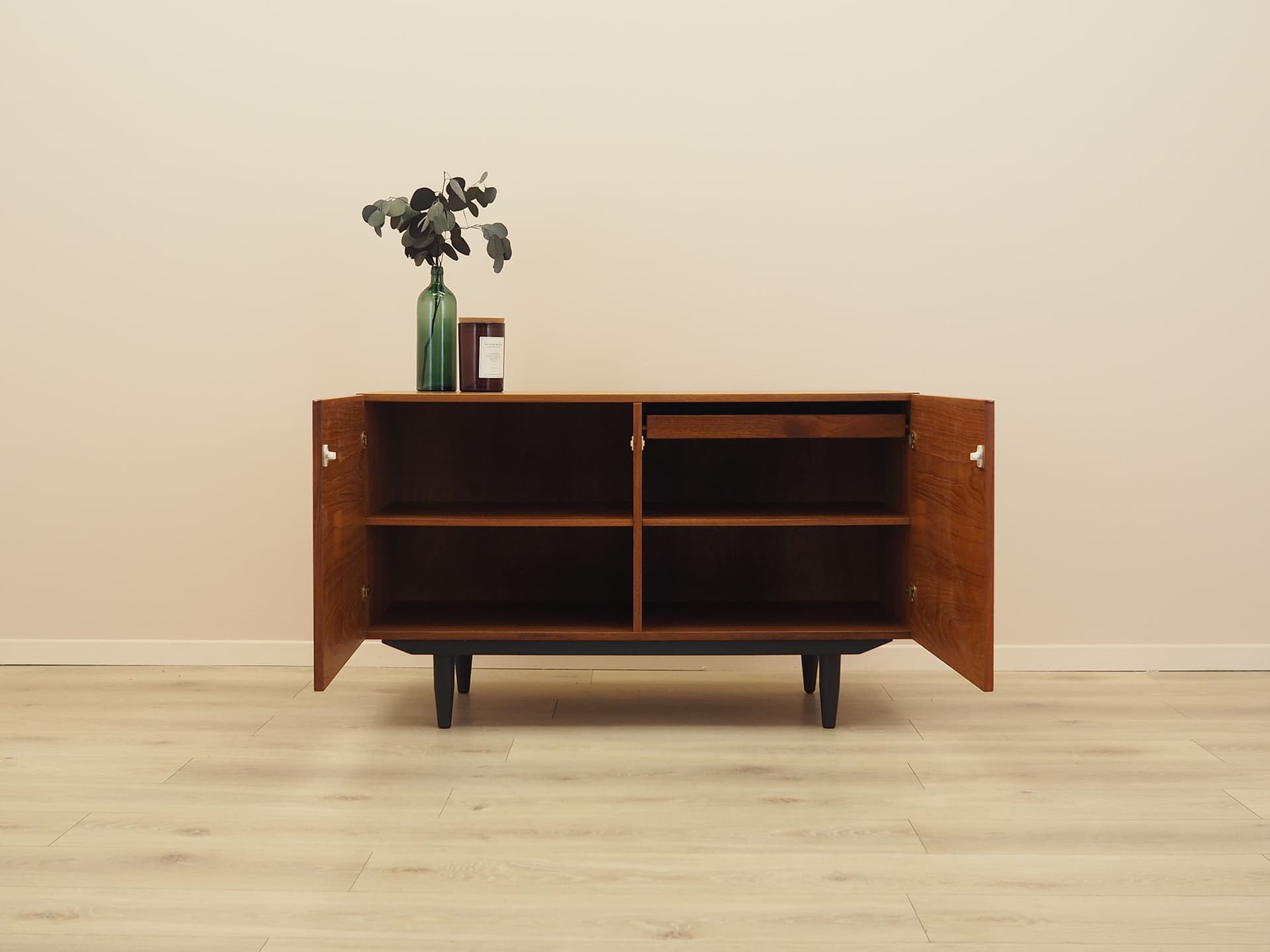 Cabinet, brown teak, black wood legs, Denmark, 1960s. - 387692