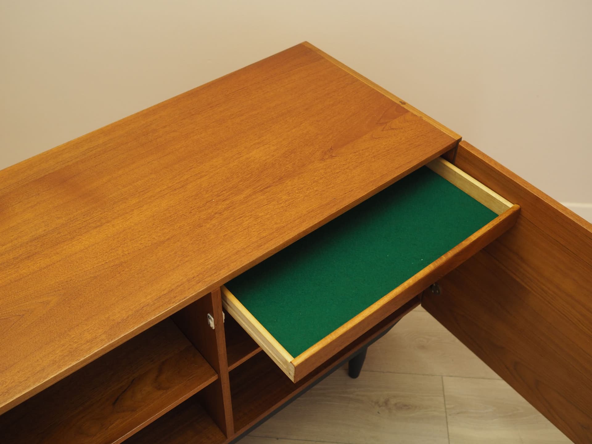 Cabinet, brown teak, black wood legs, Denmark, 1960s. - 387702