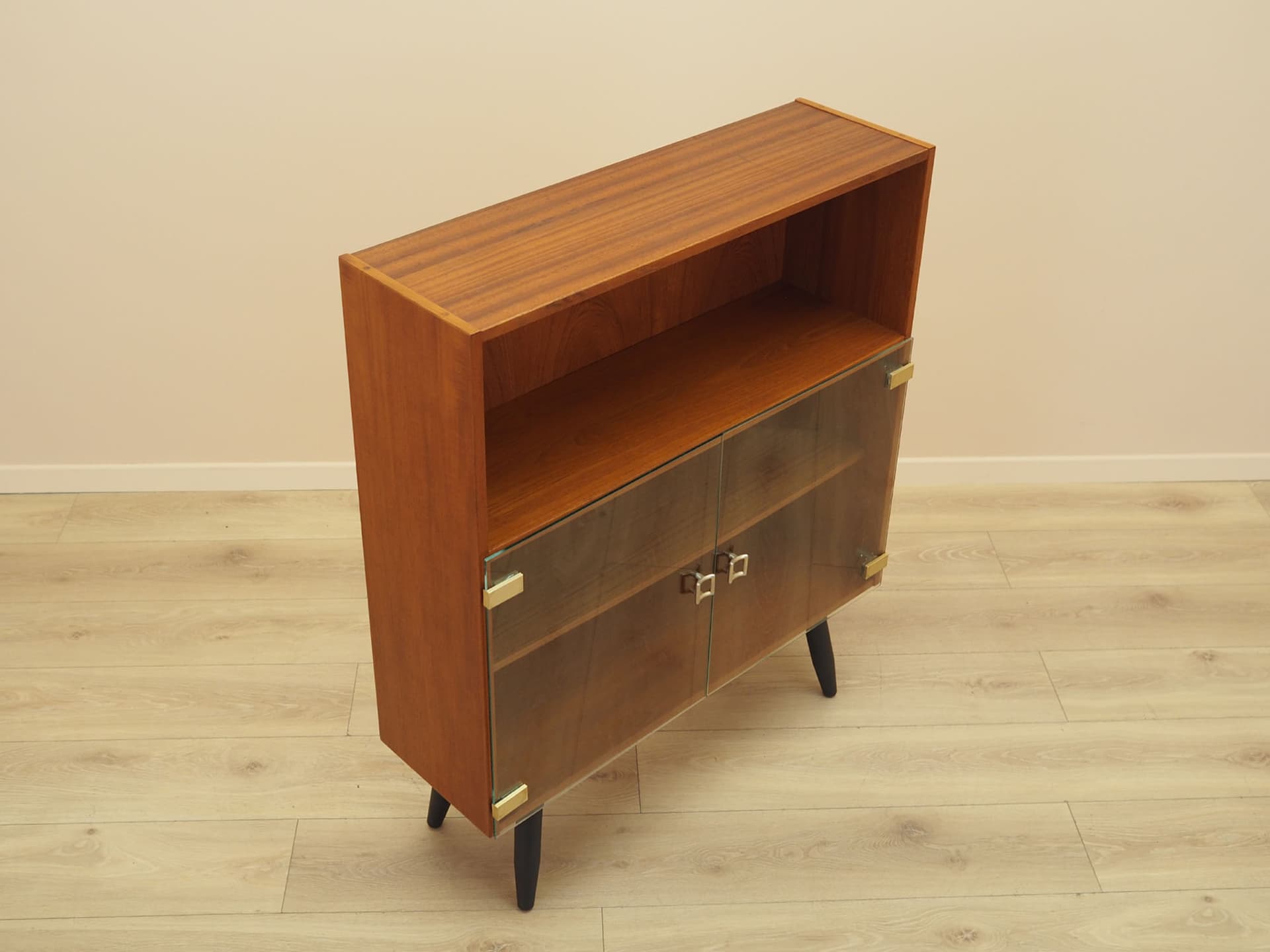 Display cabinet, brown teak, glass, Denmark, 1970s. - 387722