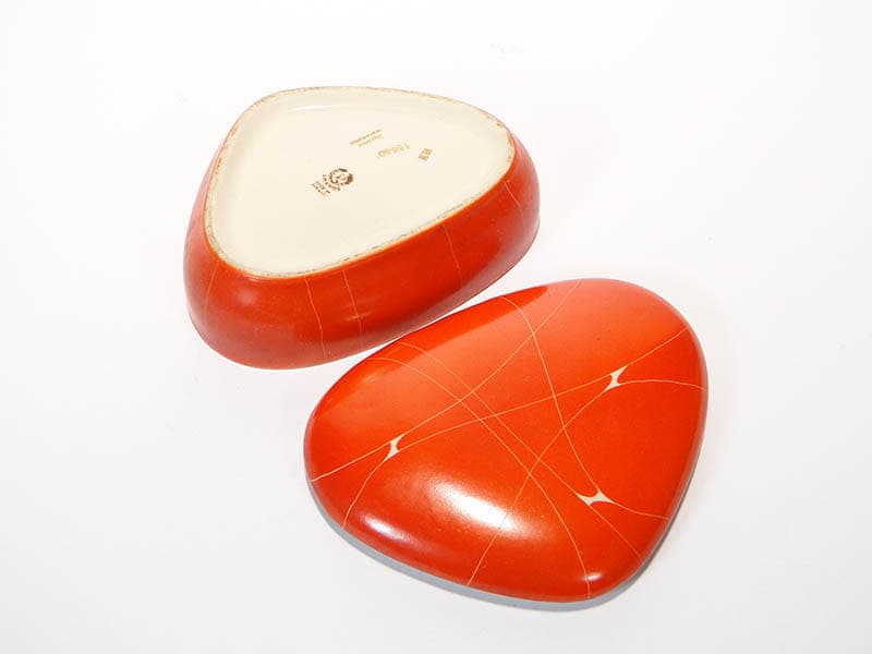 Bonbonniere New Look, orange red beige, porcelain stoneware, Chodzież, Poland, 1960s. - 387774