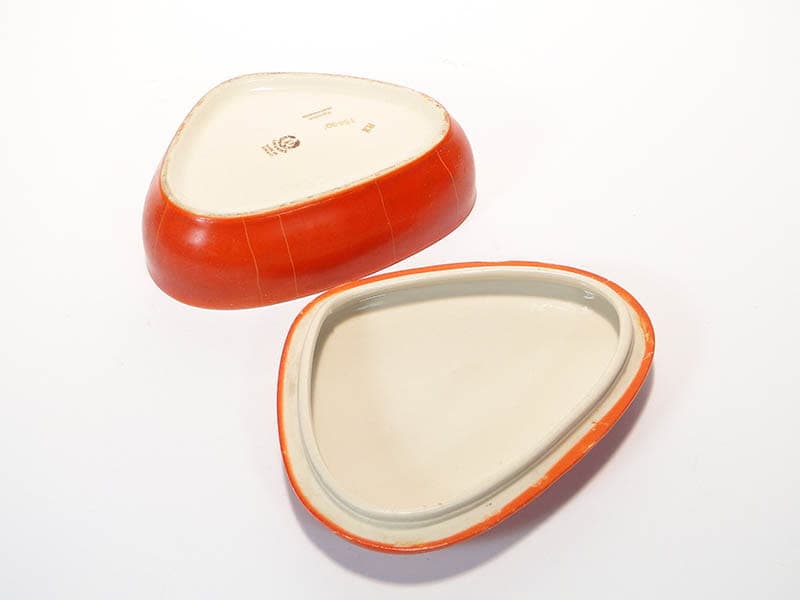 Bonbonniere New Look, orange red beige, porcelain stoneware, Chodzież, Poland, 1960s. - 387775