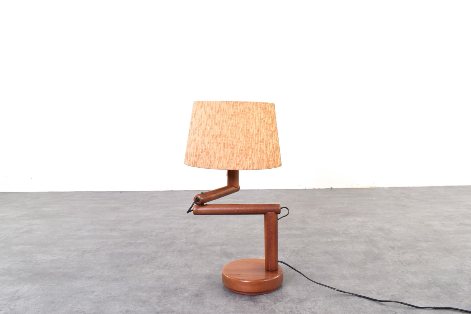 Lampka stołowa, teak brązowy, tkanina beżowa, Dania, lata 60. - 387804