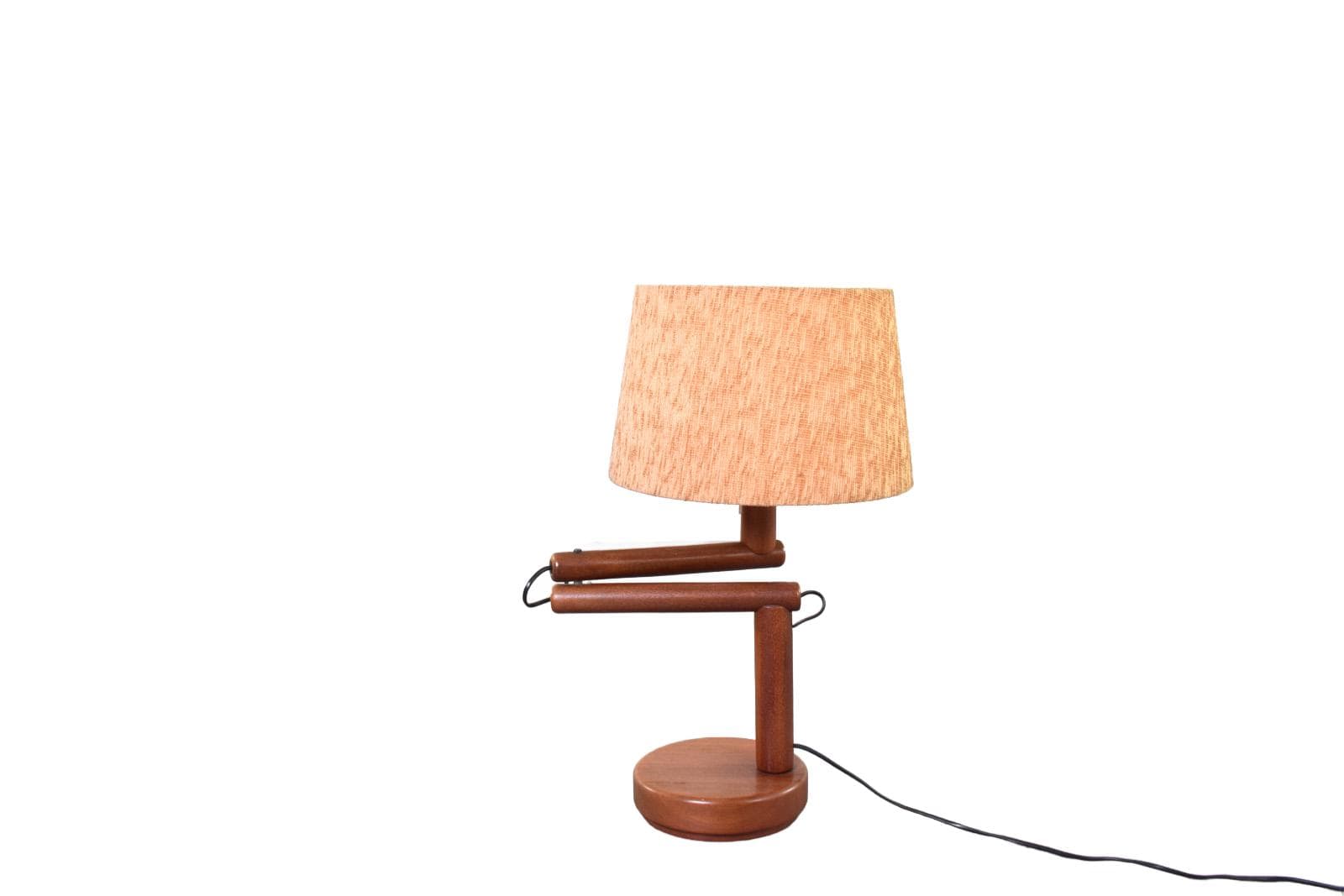 Lampka stołowa, teak brązowy, tkanina beżowa, Dania, lata 60.