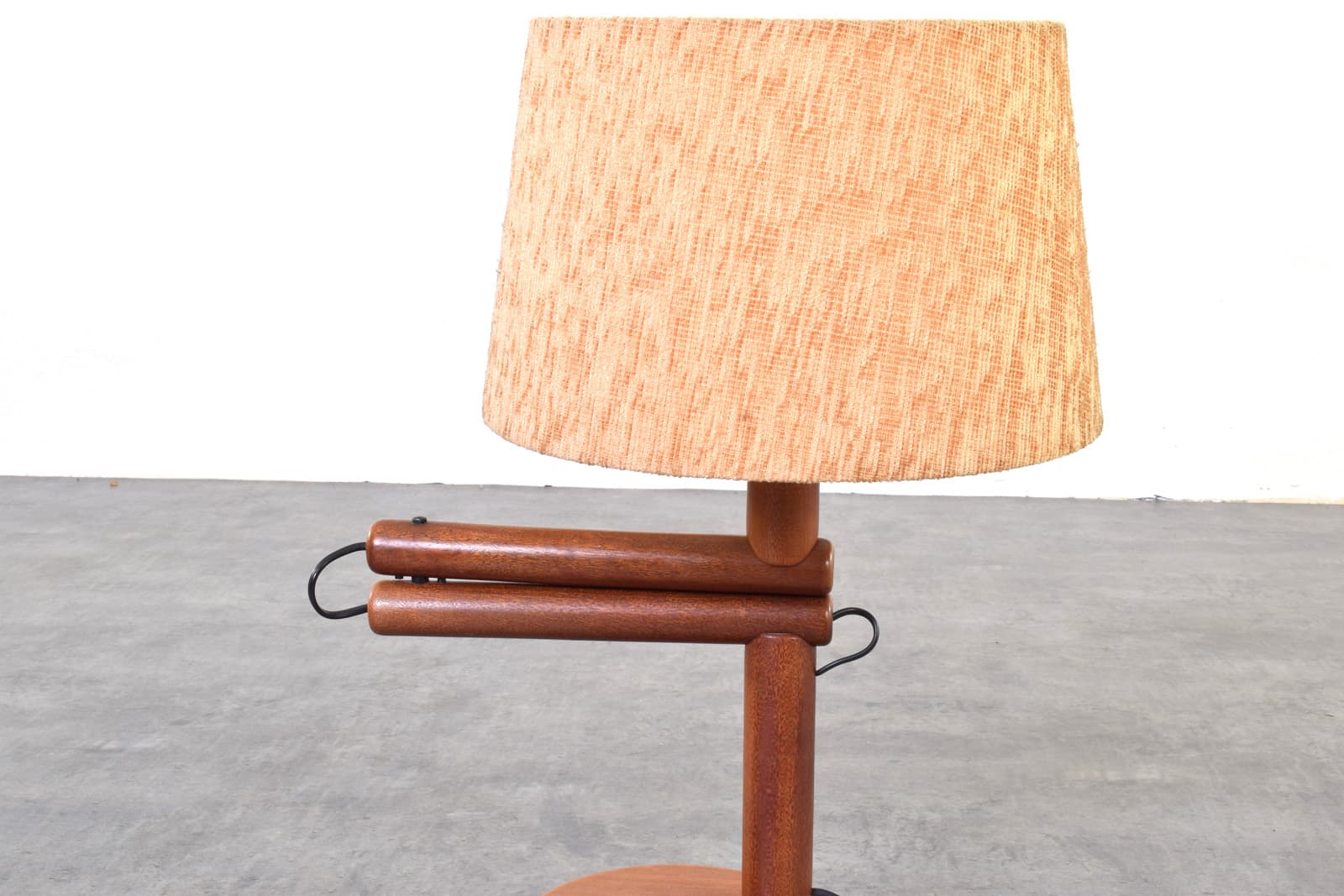 Lampka stołowa, teak brązowy, tkanina beżowa, Dania, lata 60. - 387806