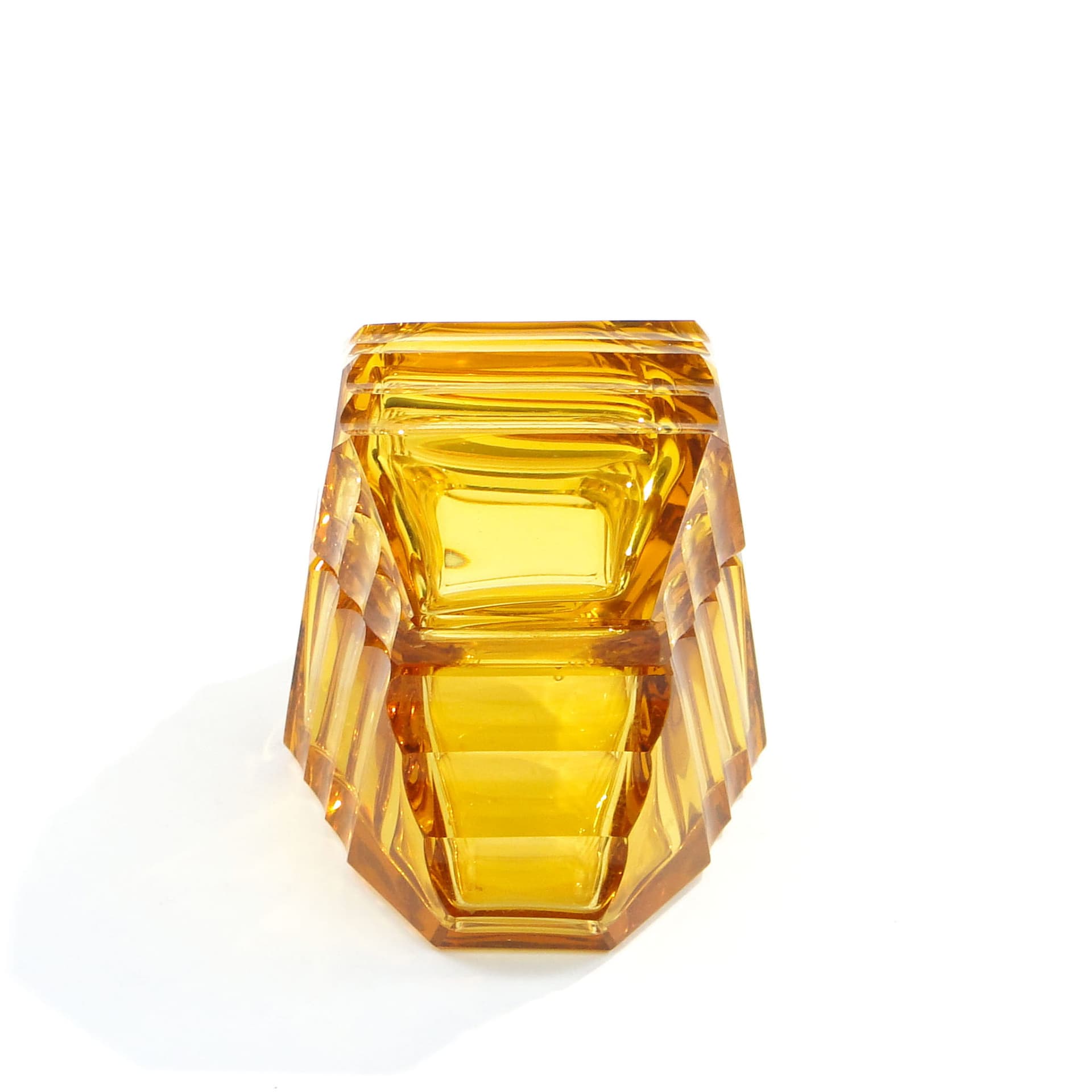 Bonbonniere Art Deco, yellow crystal, Moser, Czechoslovakia, 1930s - 387814