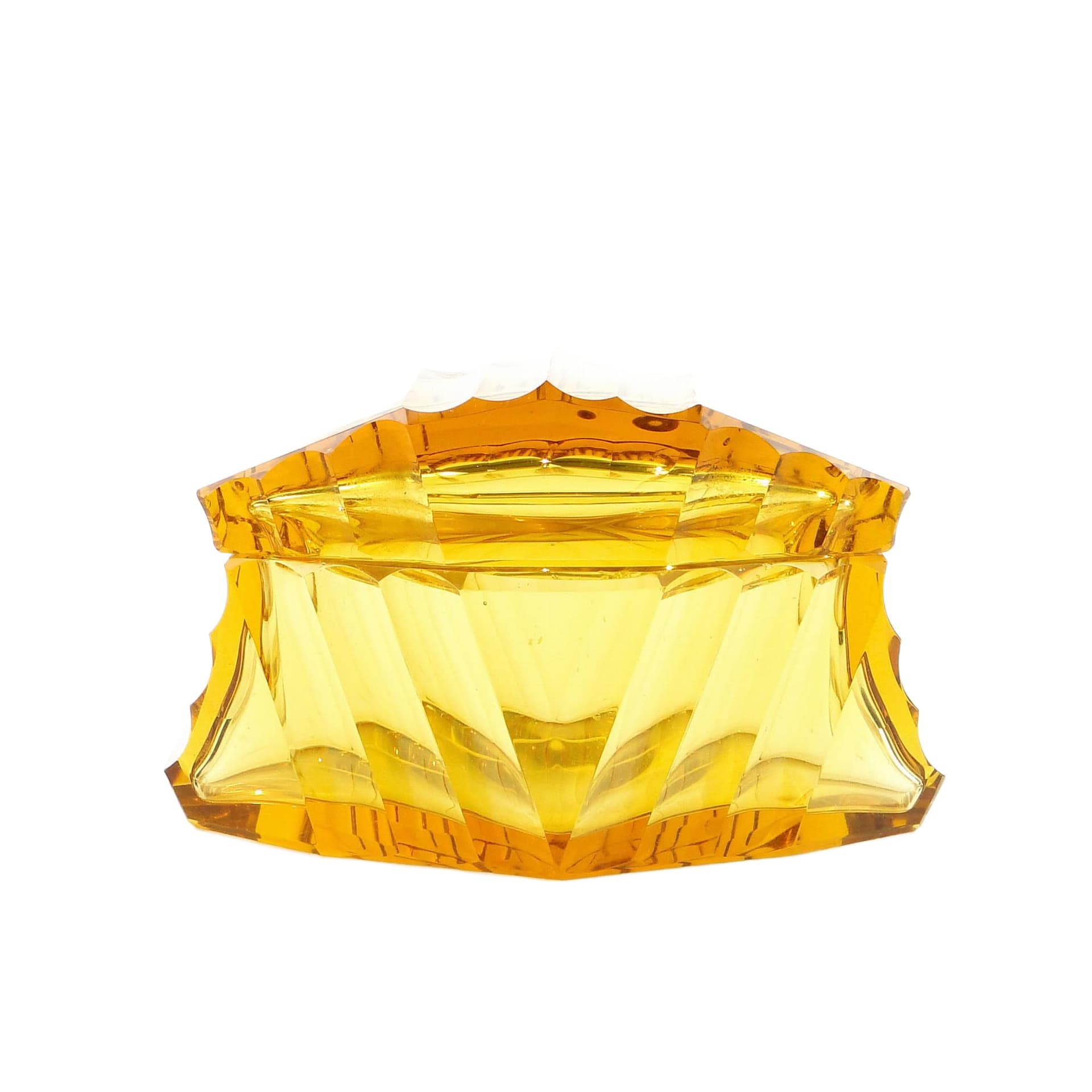 Bonbonniere Art Deco, yellow crystal, Moser, Czechoslovakia, 1930s