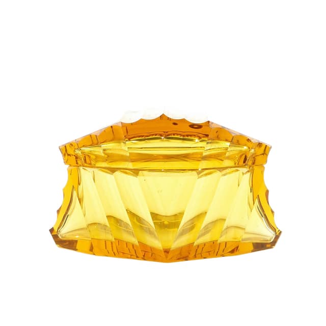 Bonbonniere Art Deco, yellow crystal, Moser, Czechoslovakia, 1930s - DIMENSION