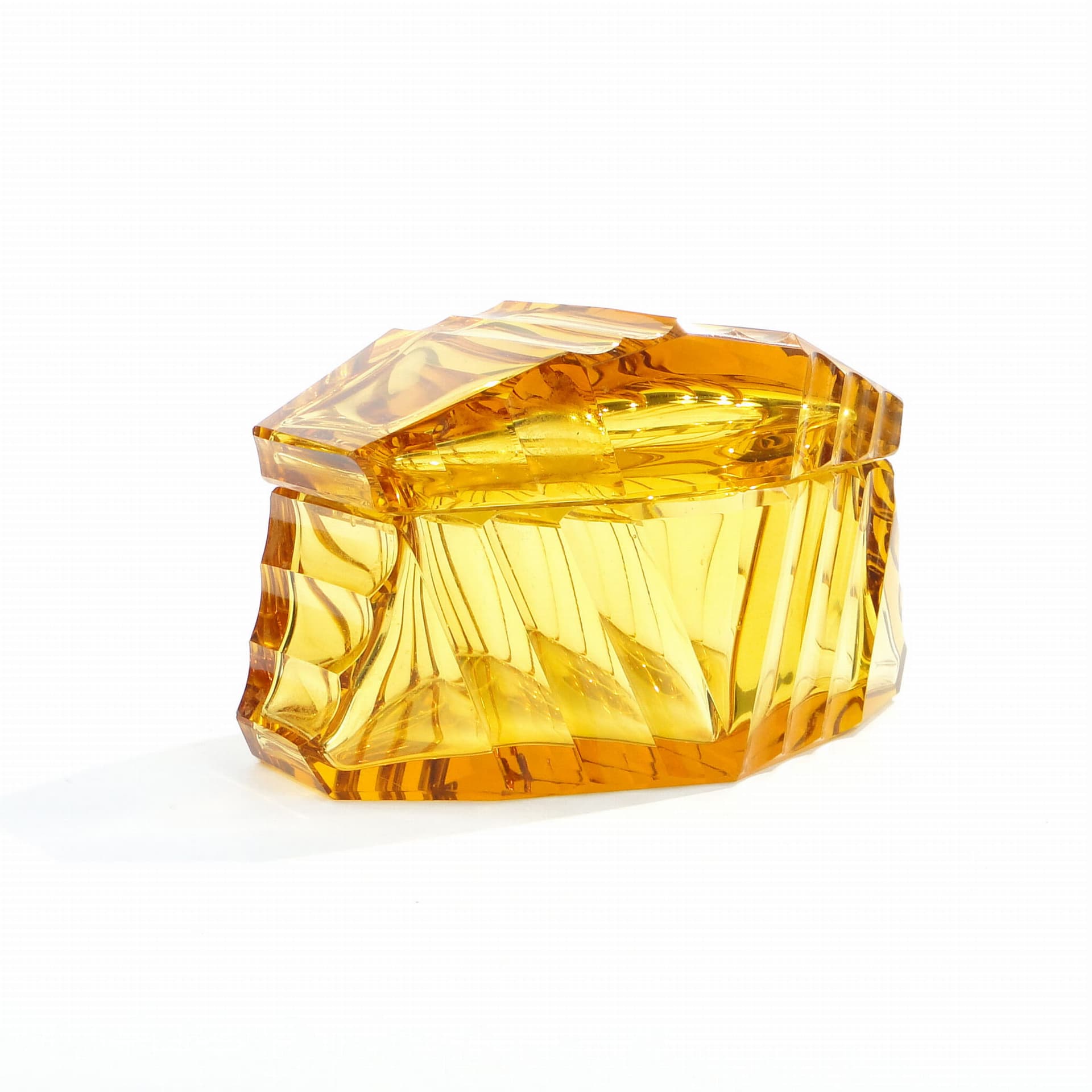 Bonbonniere Art Deco, yellow crystal, Moser, Czechoslovakia, 1930s - 387813