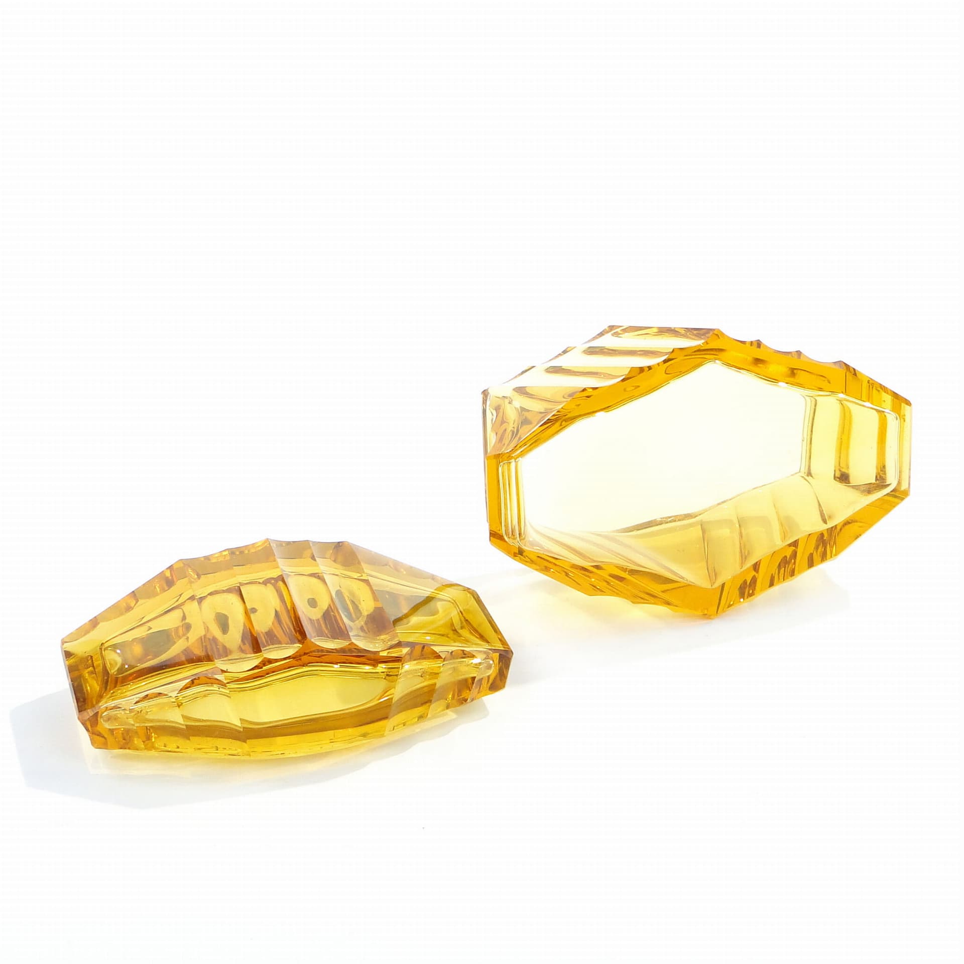 Bonbonniere Art Deco, yellow crystal, Moser, Czechoslovakia, 1930s - 387809