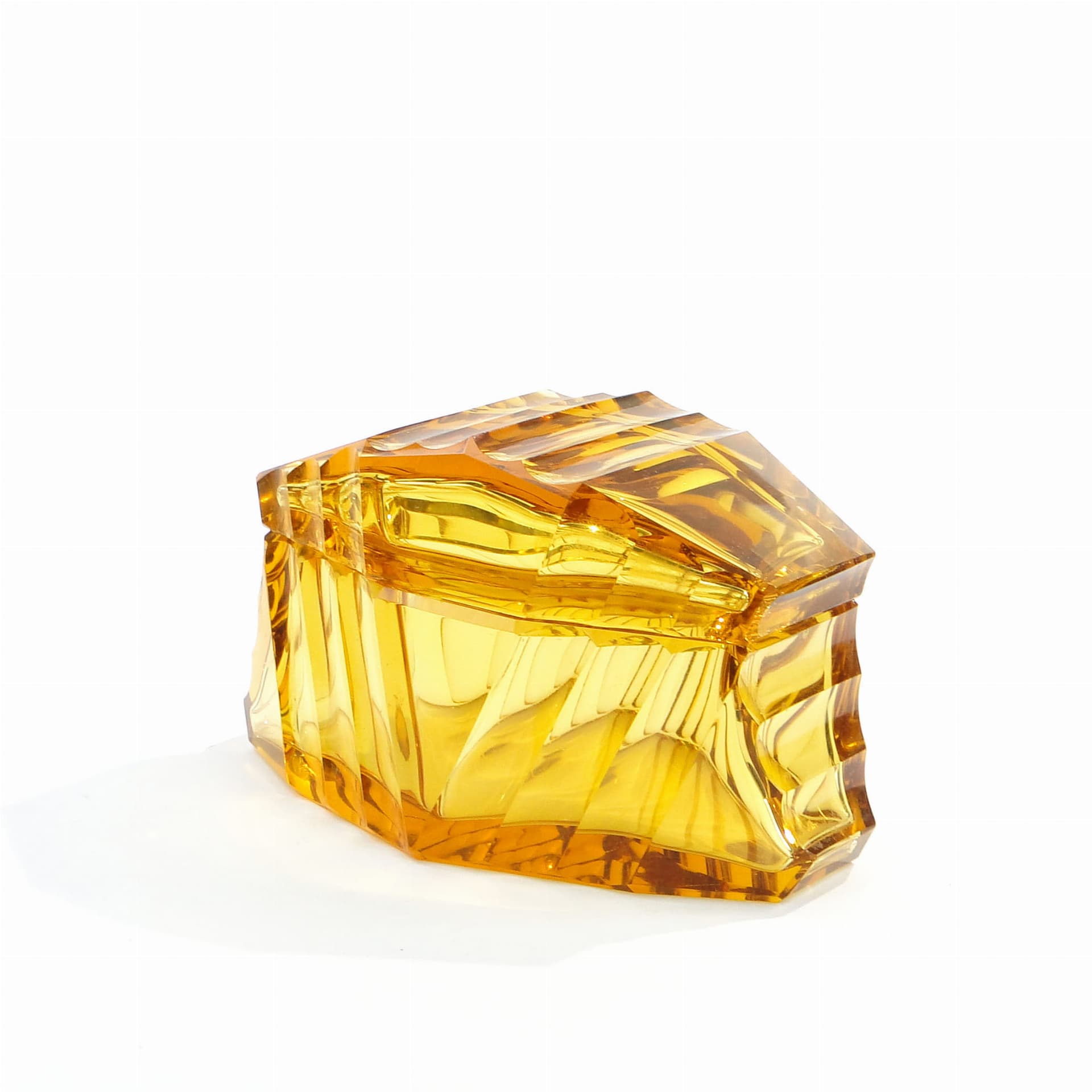 Bonbonniere Art Deco, yellow crystal, Moser, Czechoslovakia, 1930s - 387815