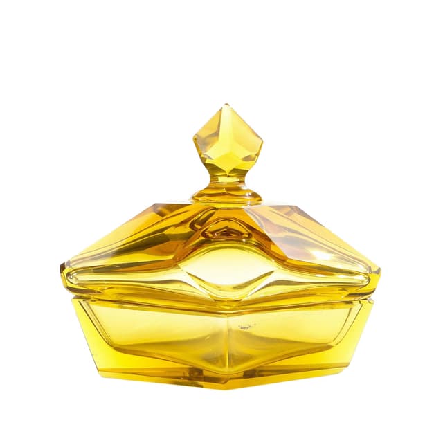 Bonbonniere Art Deco, yellow crystal, Moser, Czechoslovakia, 1930s. - DIMENSION