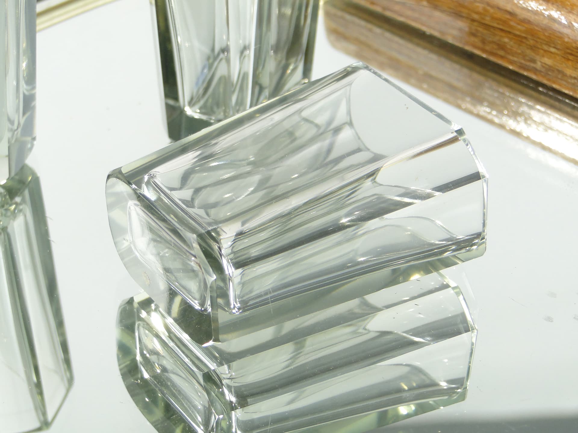 Set of six Art Deco glasses, transparent grey crystal, Czechoslovakia, 1920s - 387869