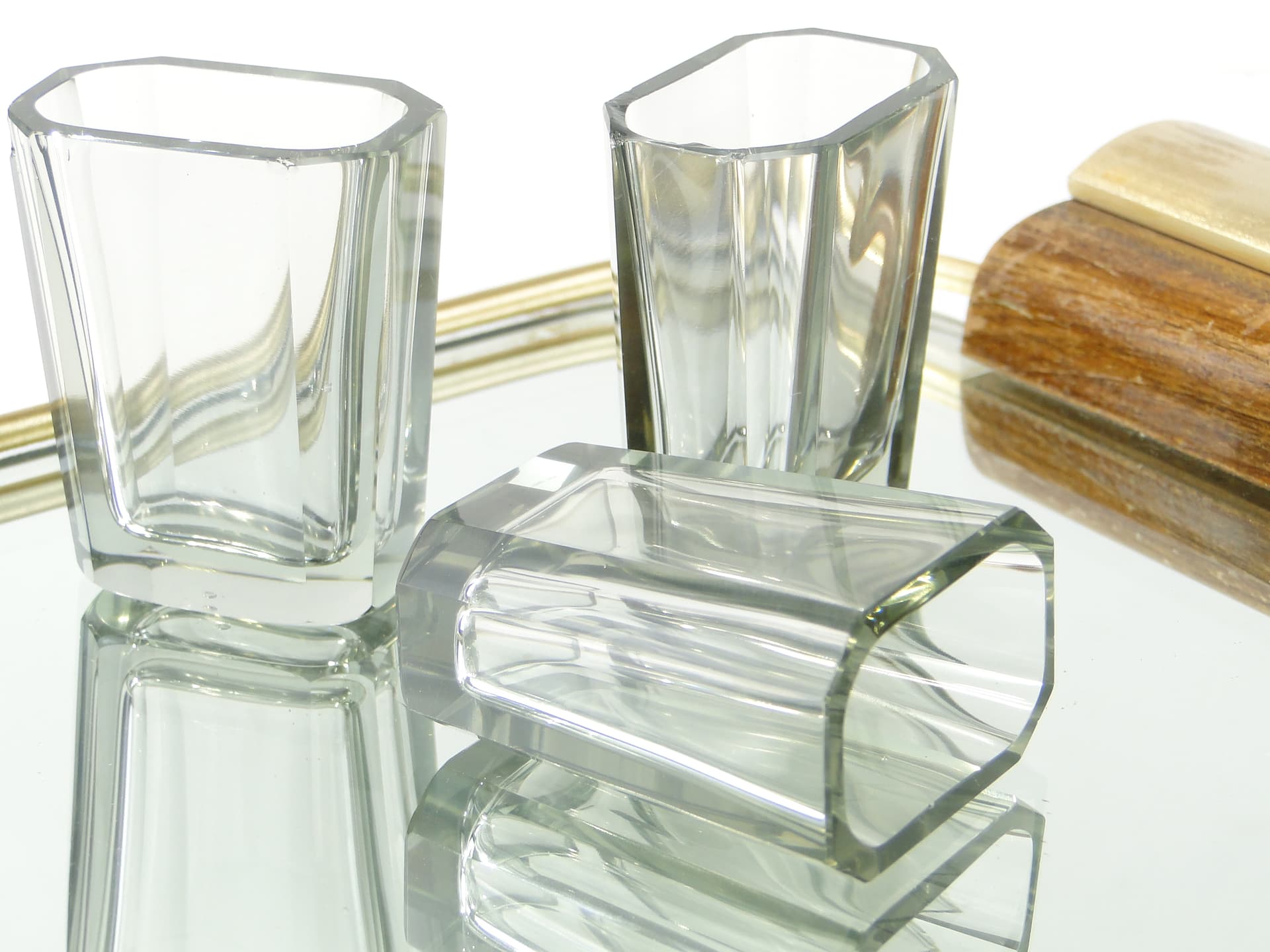 Set of six Art Deco glasses, transparent grey crystal, Czechoslovakia, 1920s - 387867