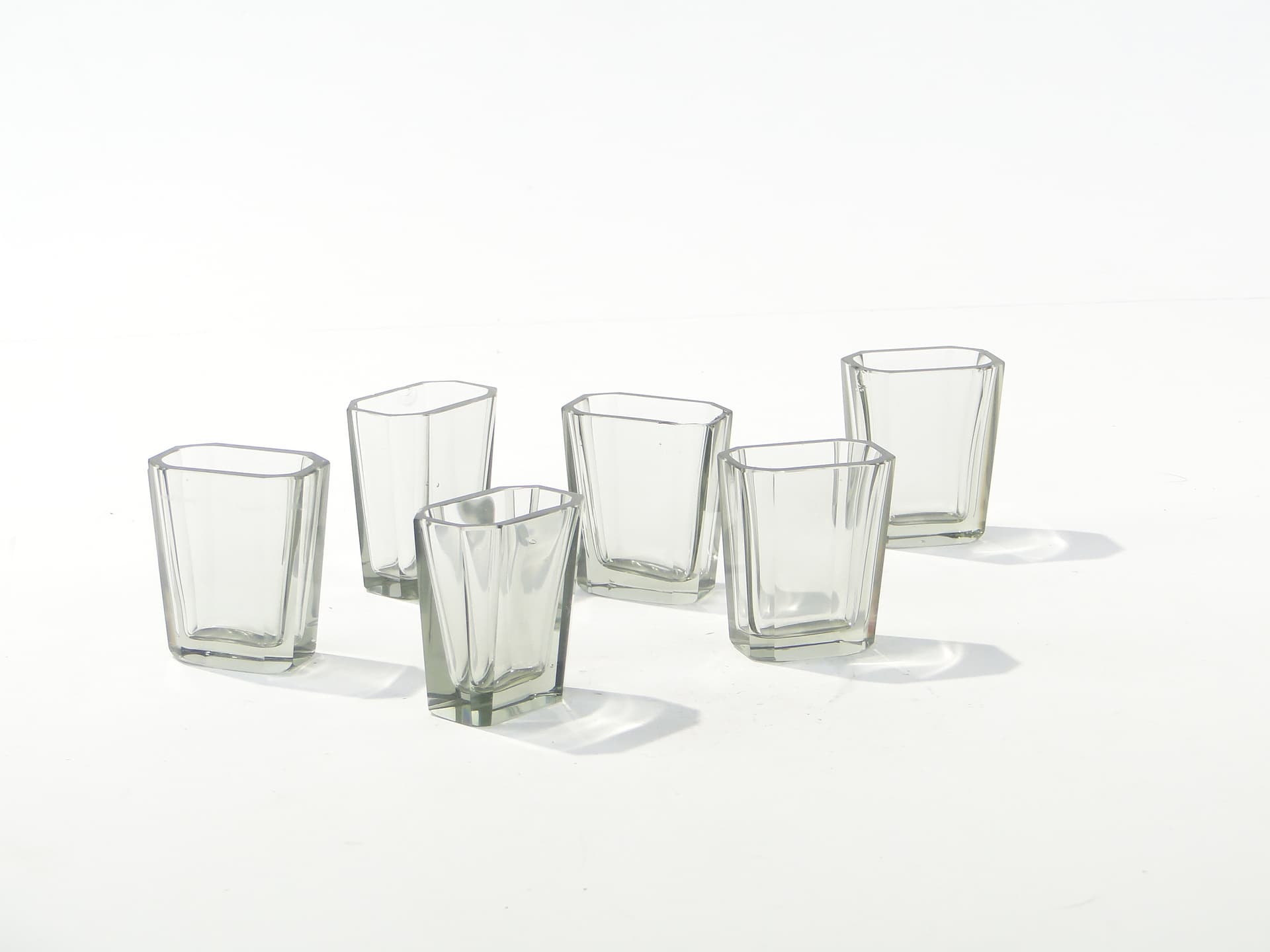Set of six Art Deco glasses, transparent grey crystal, Czechoslovakia, 1920s - 387860