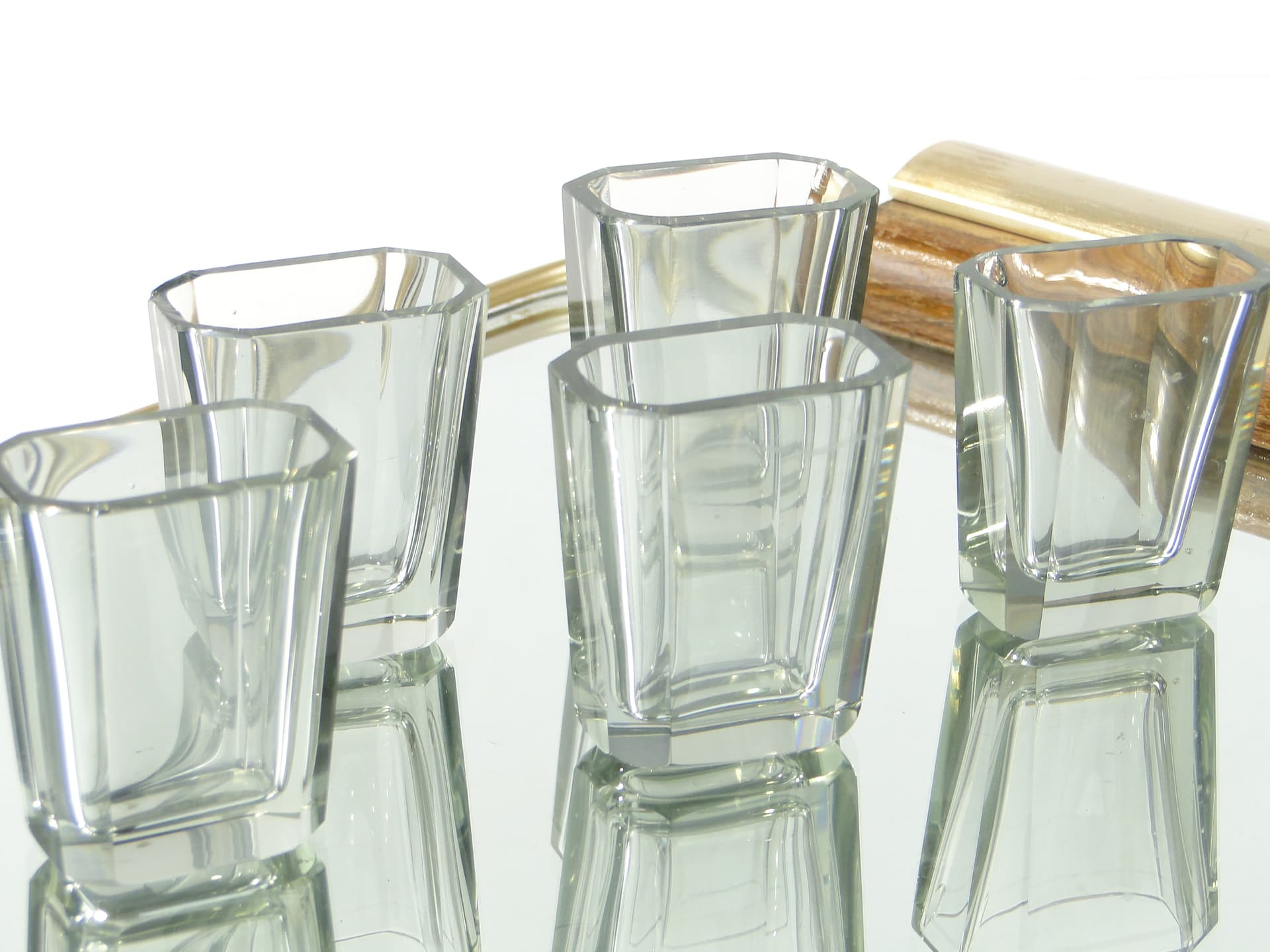 Set of six Art Deco glasses, transparent grey crystal, Czechoslovakia, 1920s - 387865