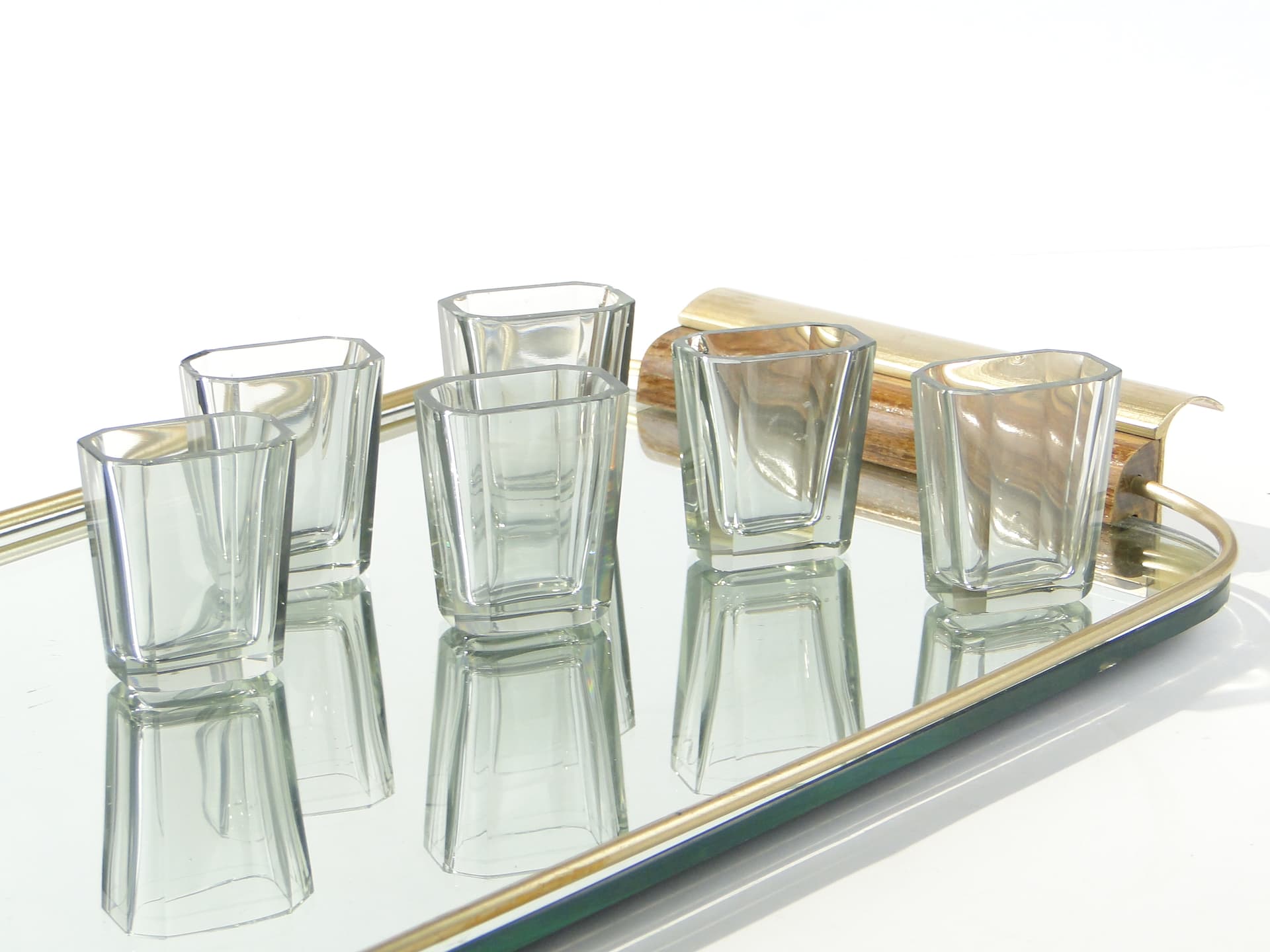 Set of six Art Deco glasses, transparent grey crystal, Czechoslovakia, 1920s - 387866