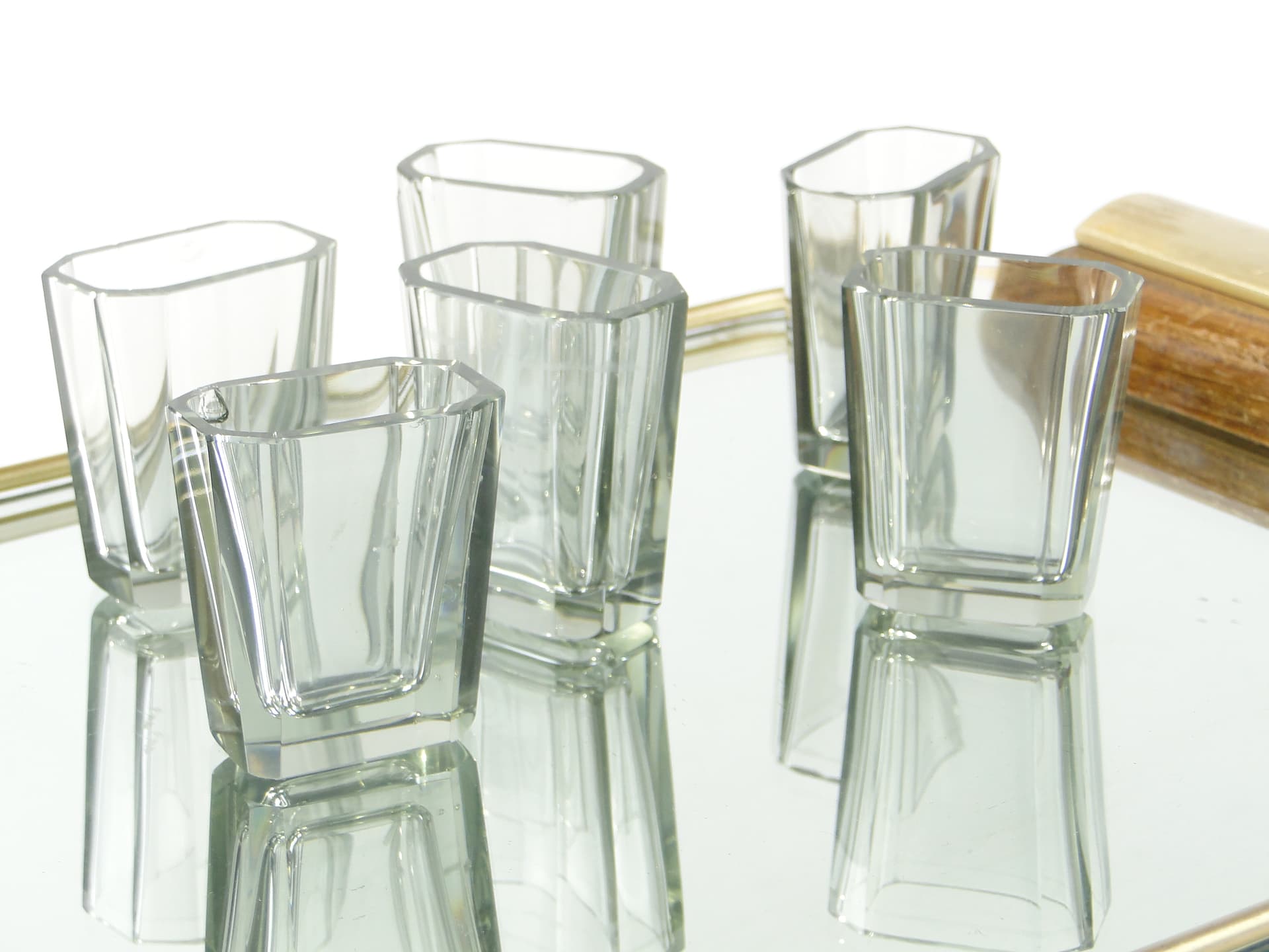 Set of six Art Deco glasses, transparent grey crystal, Czechoslovakia, 1920s - 387862