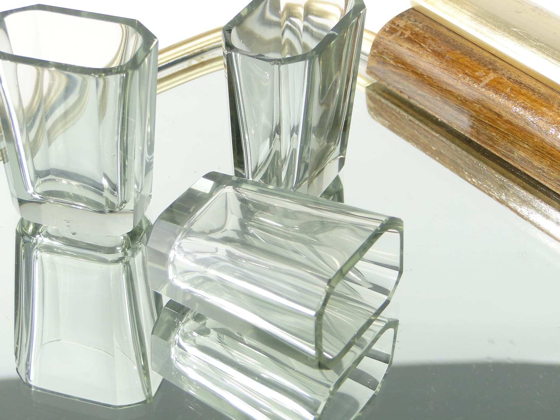 Set of six Art Deco glasses, transparent grey crystal, Czechoslovakia, 1920s - 387868