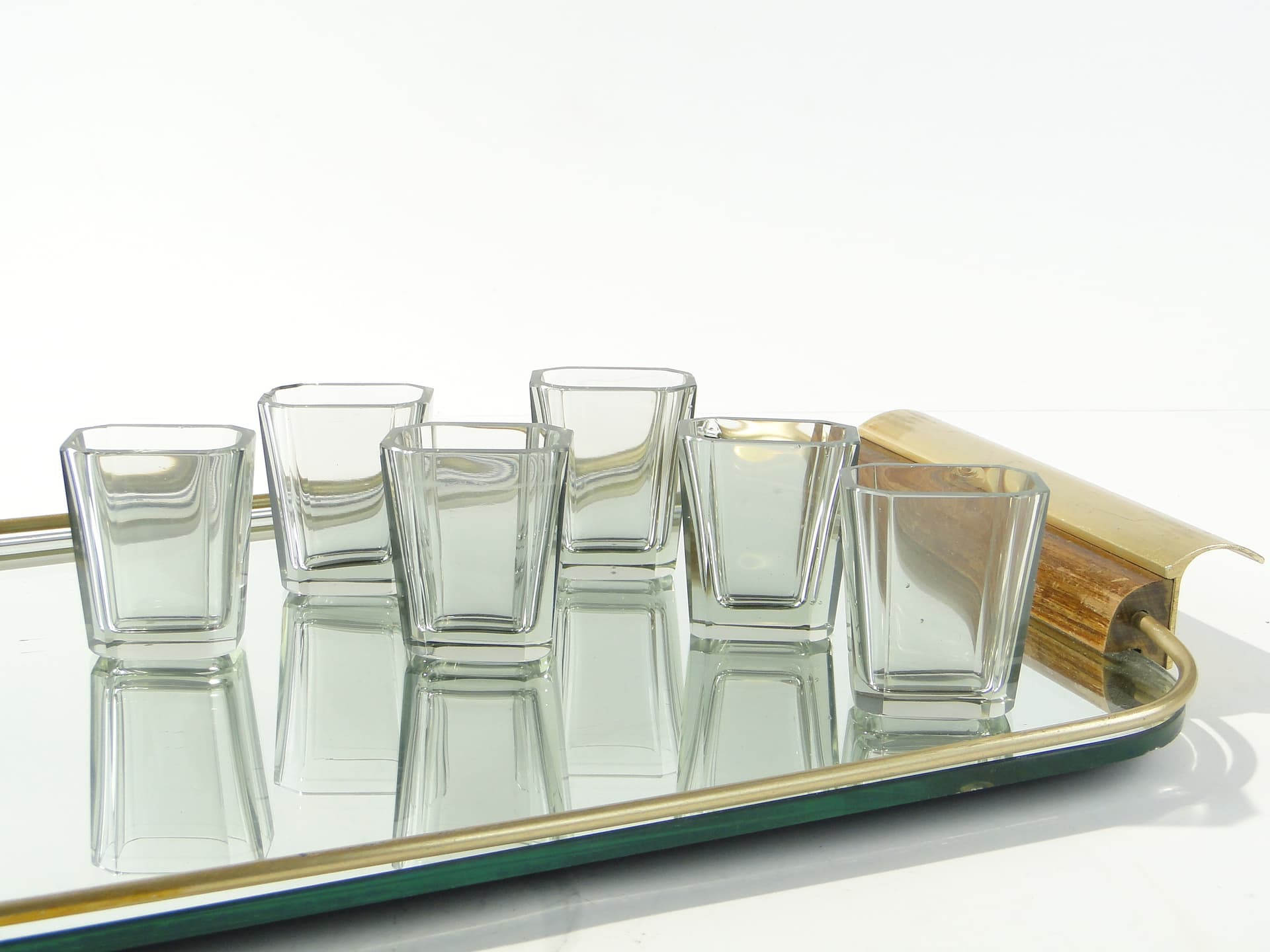 Set of six Art Deco glasses, transparent grey crystal, Czechoslovakia, 1920s - 387859