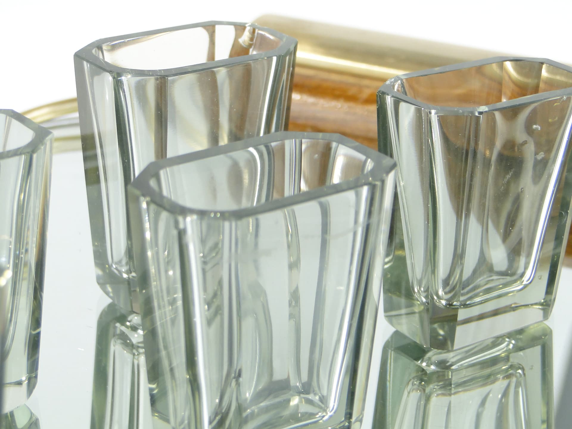 Set of six Art Deco glasses, transparent grey crystal, Czechoslovakia, 1920s - 387864
