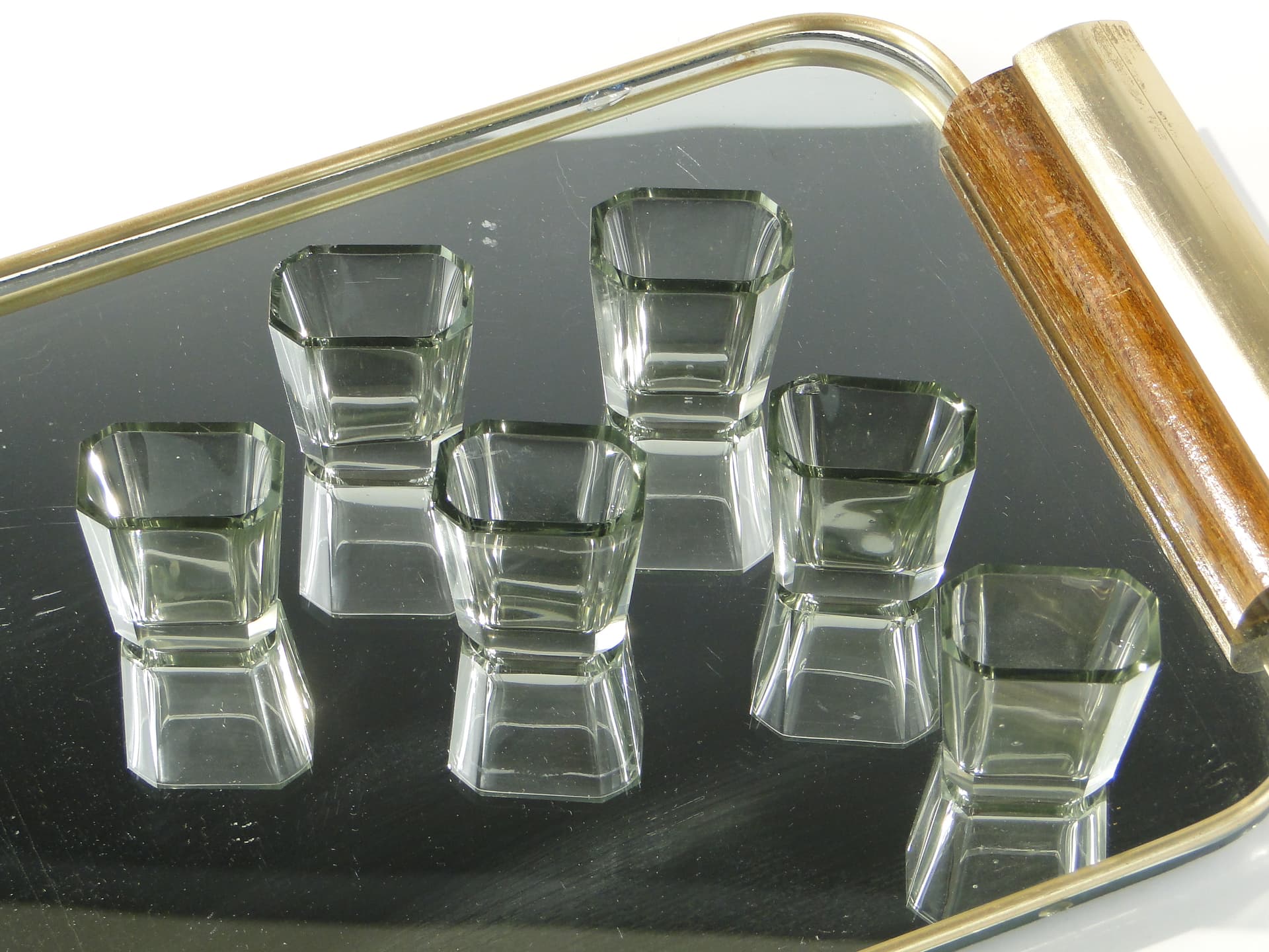 Set of six Art Deco glasses, transparent grey crystal, Czechoslovakia, 1920s - 387863