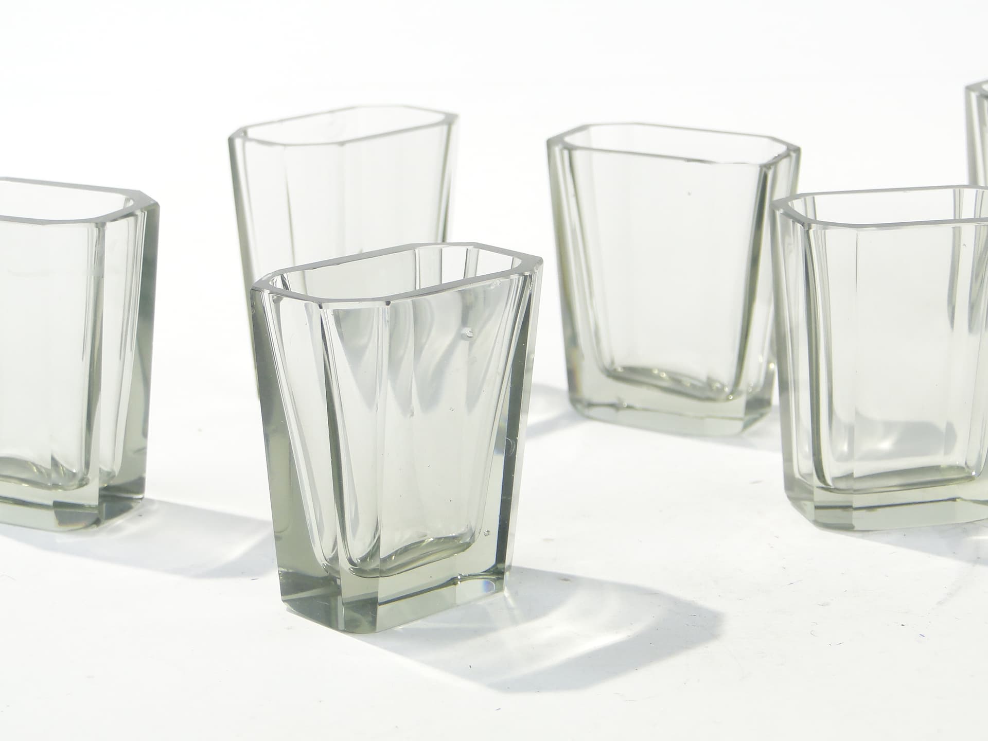 Set of six Art Deco glasses, transparent grey crystal, Czechoslovakia, 1920s - 387861