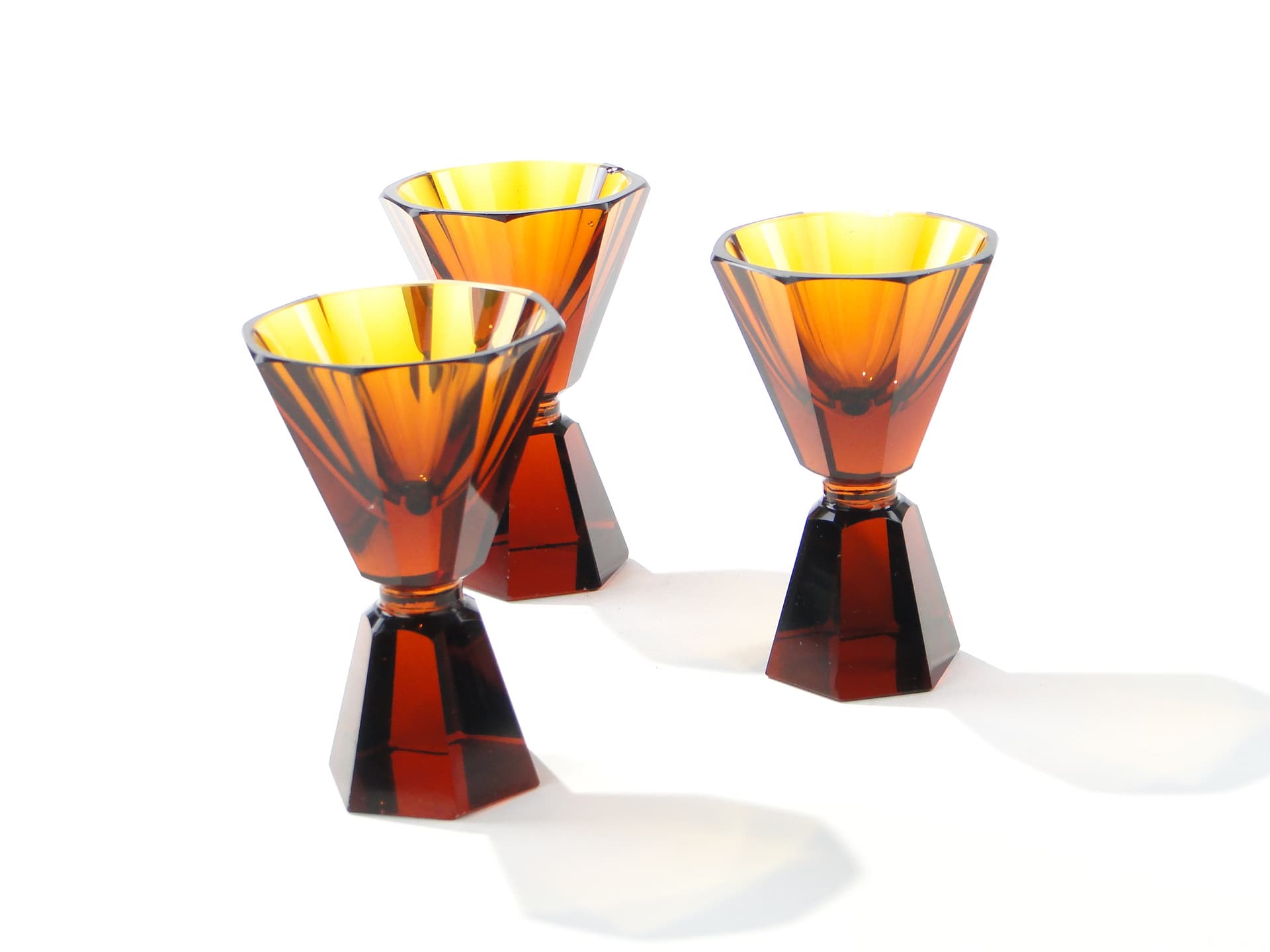 Set of three Art Deco glasses, amber crystal, Czechoslovakia, 1920s - 387870