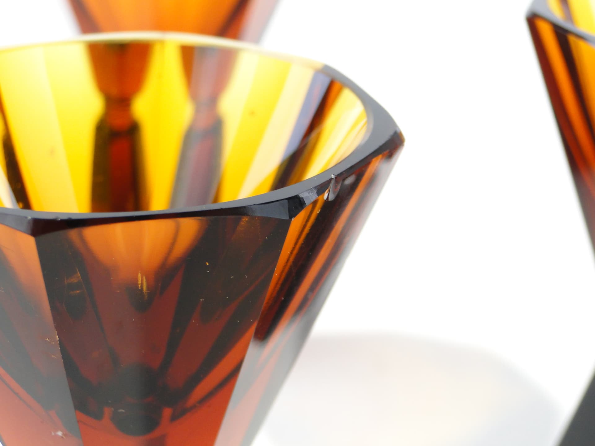 Set of three Art Deco glasses, amber crystal, Czechoslovakia, 1920s - 387880