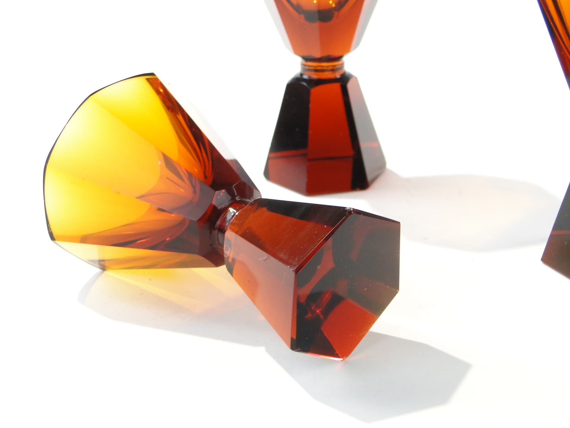 Set of three Art Deco glasses, amber crystal, Czechoslovakia, 1920s - 387878