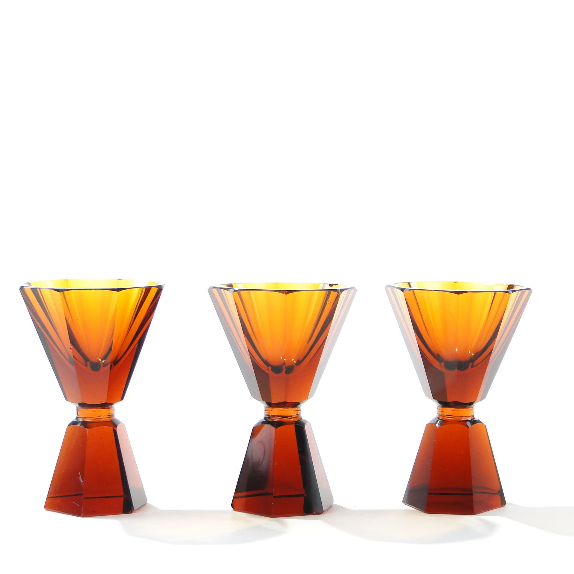 Set of three Art Deco glasses, amber crystal, Czechoslovakia, 1920s - 387871