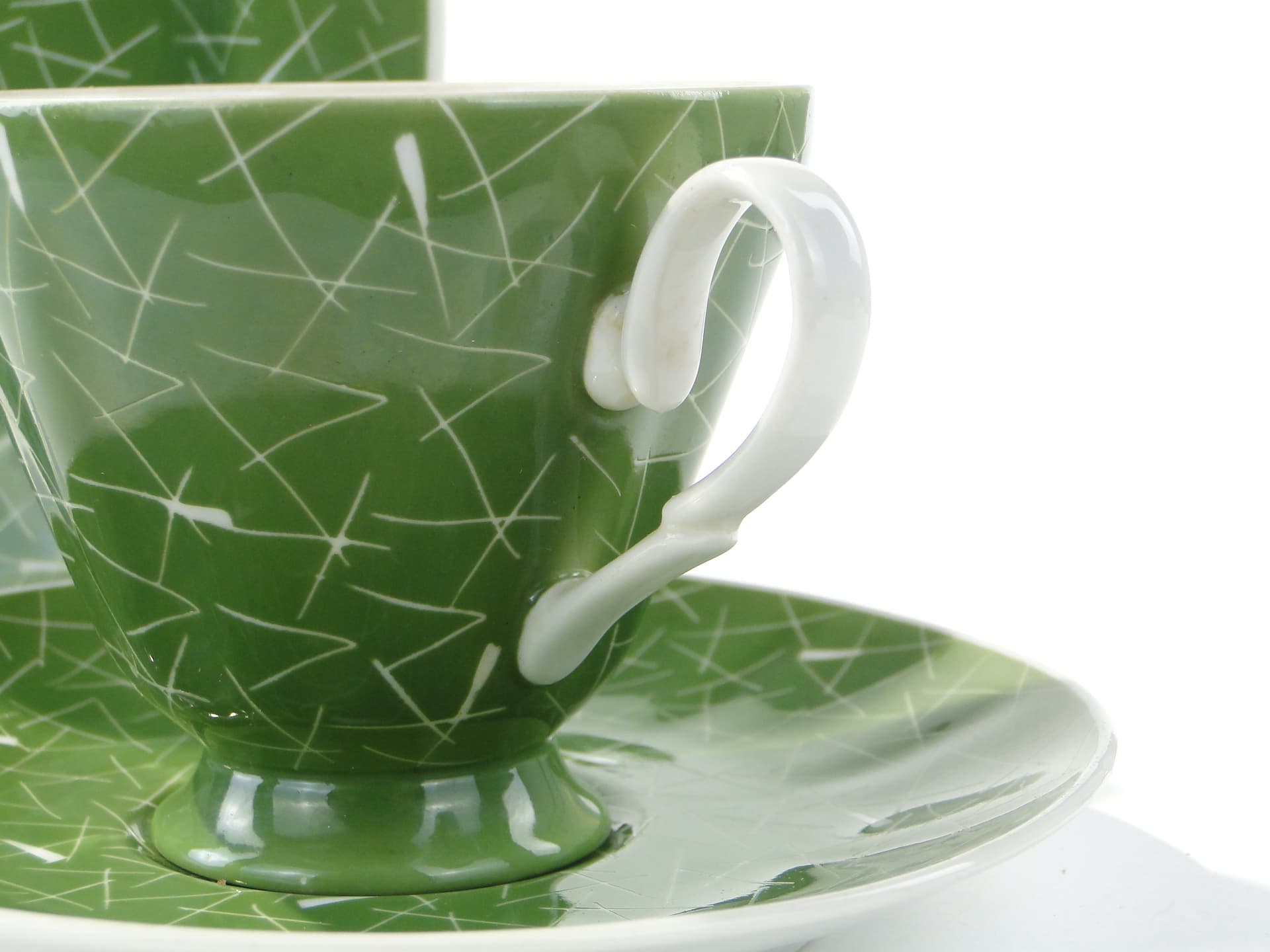 Breakfast set, green porcelain, by L. Pokora, Poland, 1950s - 387901