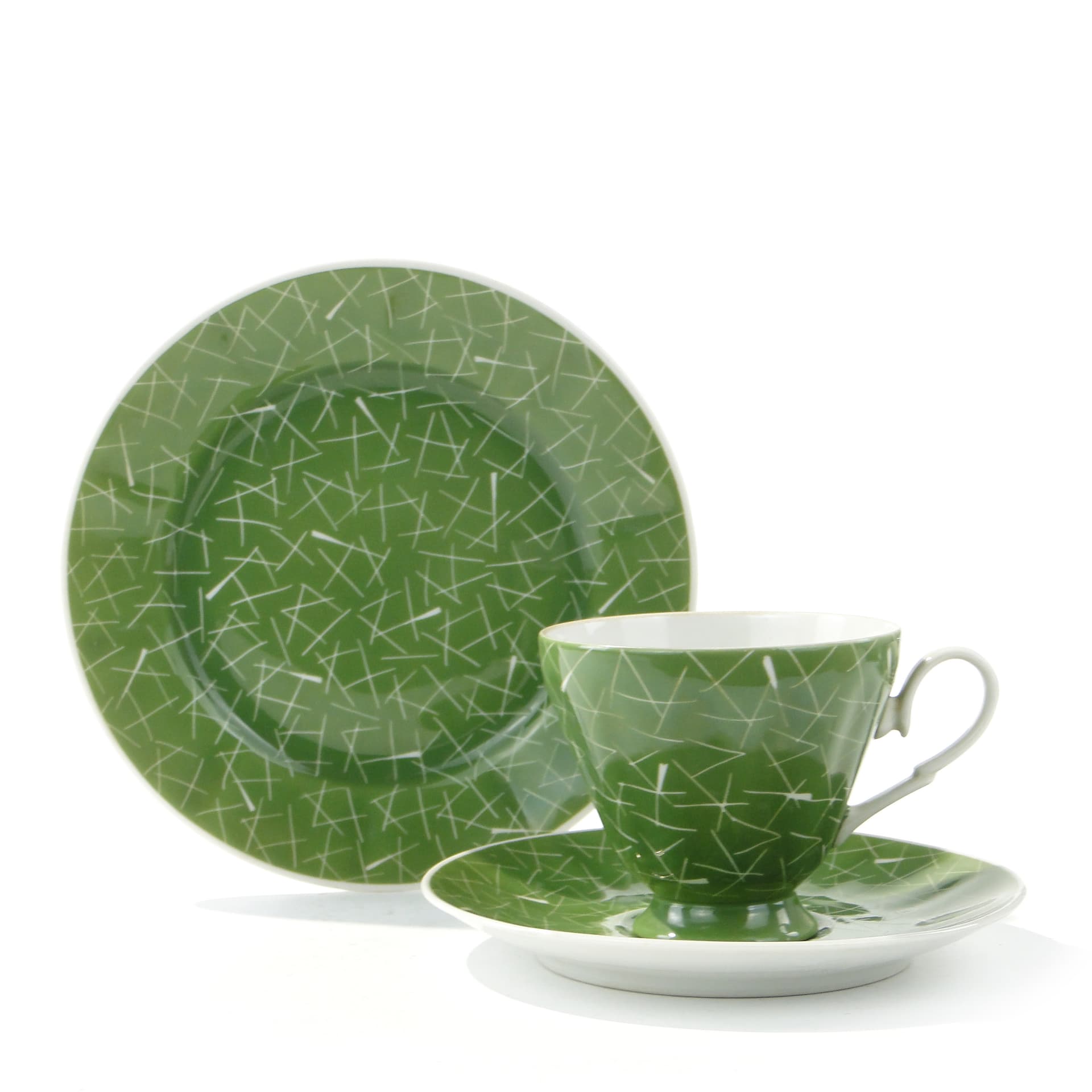 Breakfast set, green porcelain, by L. Pokora, Poland, 1950s - 387906