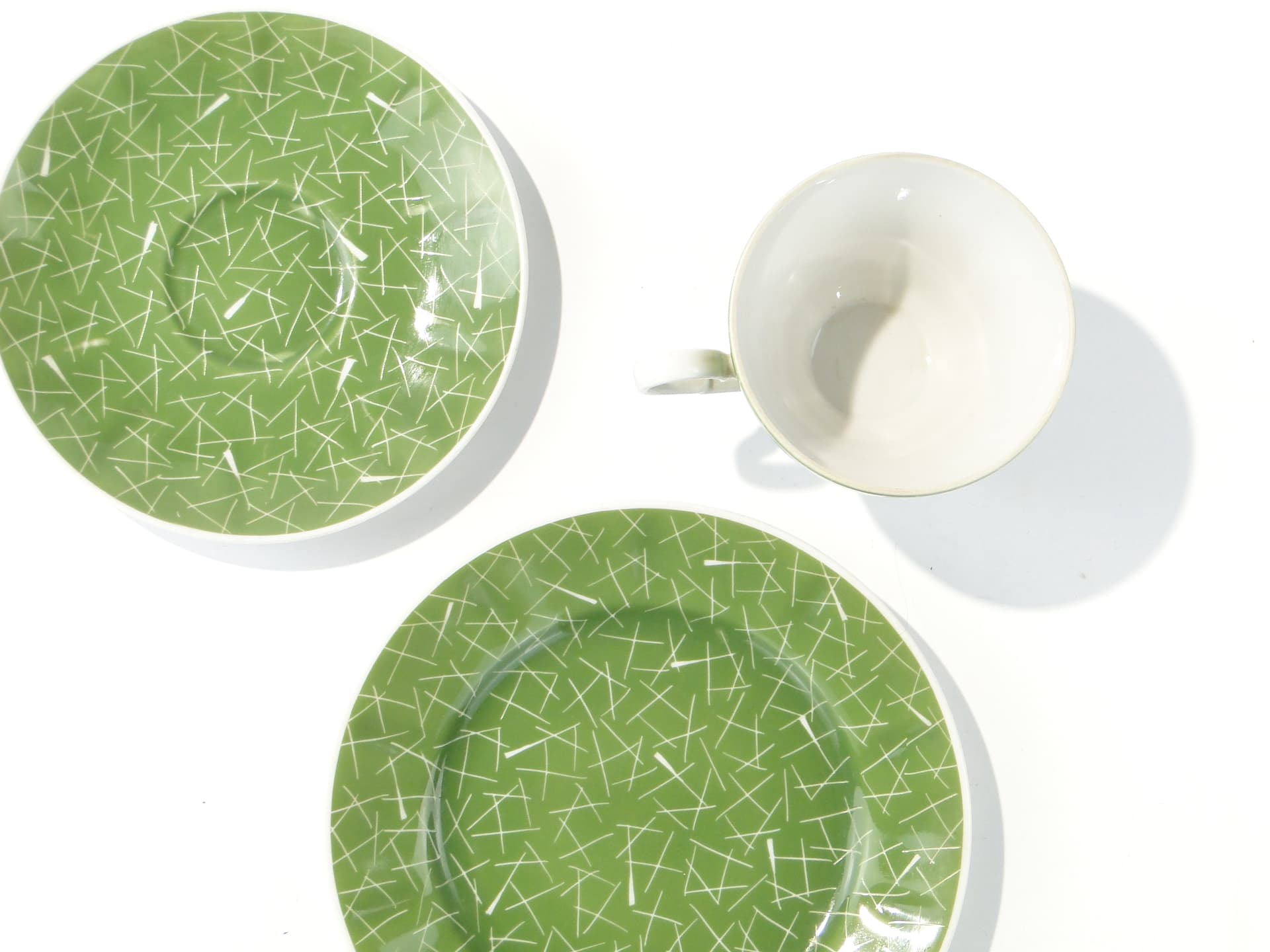 Breakfast set, green porcelain, by L. Pokora, Poland, 1950s - 387905