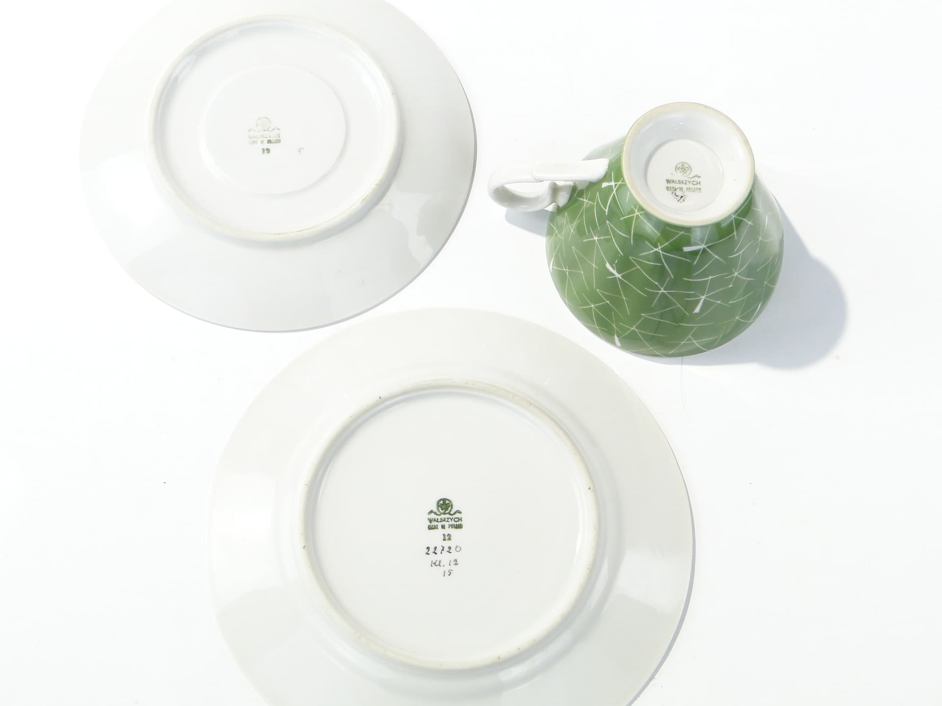 Breakfast set, green porcelain, by L. Pokora, Poland, 1950s - 387894