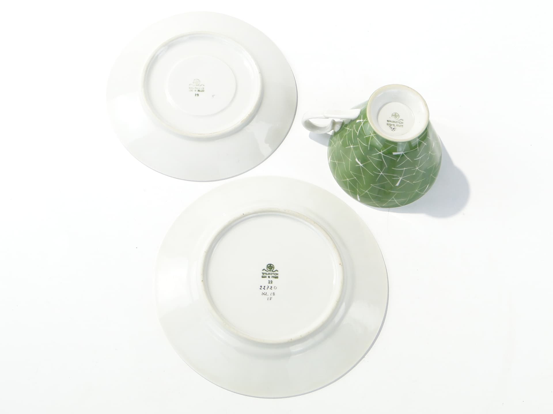 Breakfast set, green porcelain, by L. Pokora, Poland, 1950s - 387895