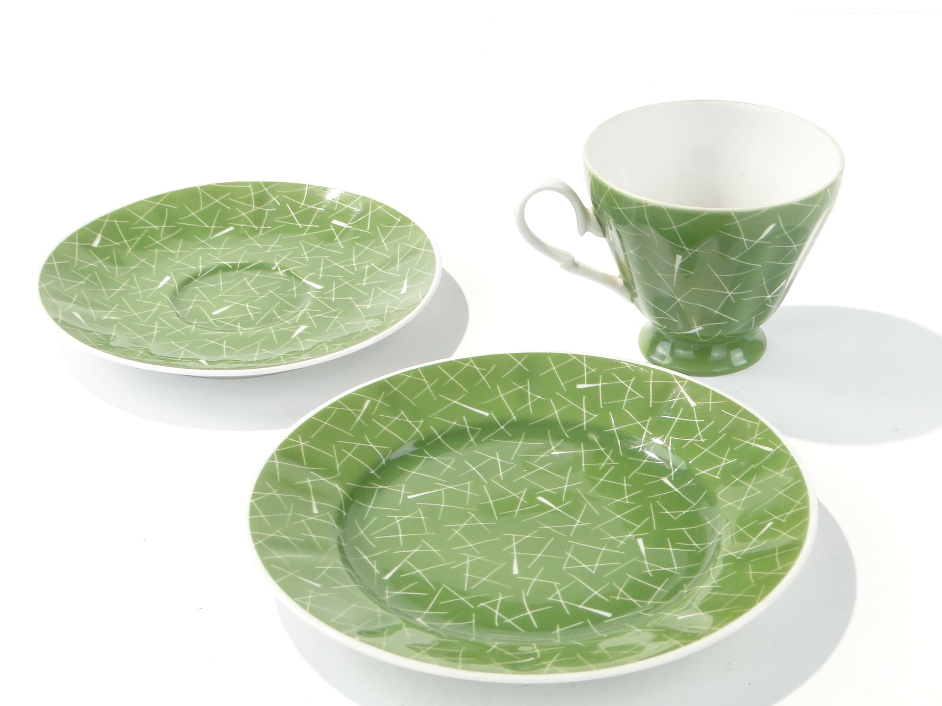 Breakfast set, green porcelain, by L. Pokora, Poland, 1950s - 387892