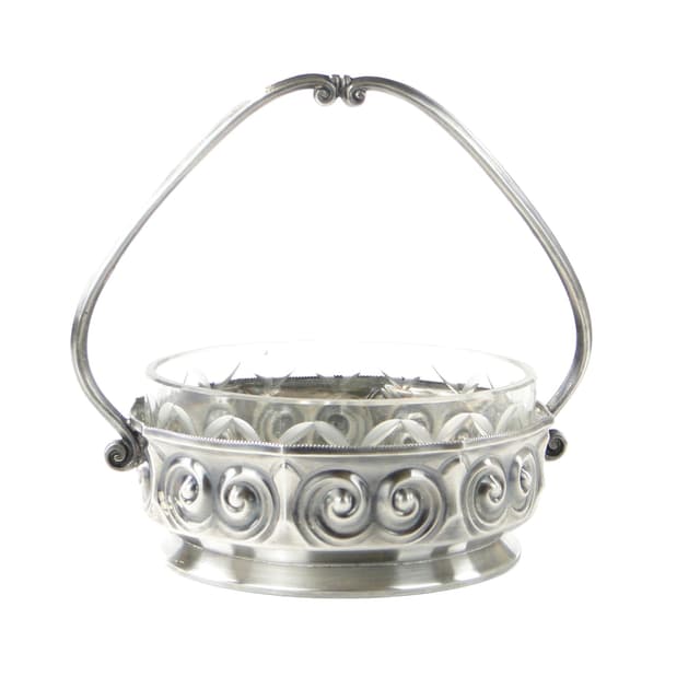 Sugar basket, silver-plated brass, glass, Norblin i S-ka, Poland, early 20th century - DIMENSION