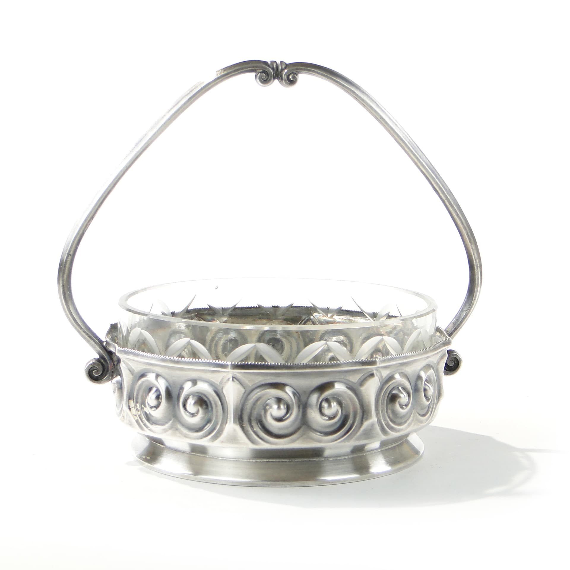 Sugar basket, silver-plated brass, glass, Norblin i S-ka, Poland, early 20th century - 387917