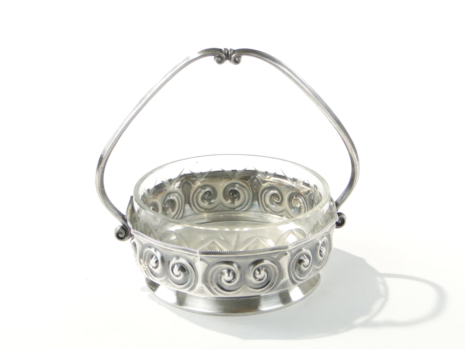 Sugar basket, silver-plated brass, glass, Norblin i S-ka, Poland, early 20th century - 387922