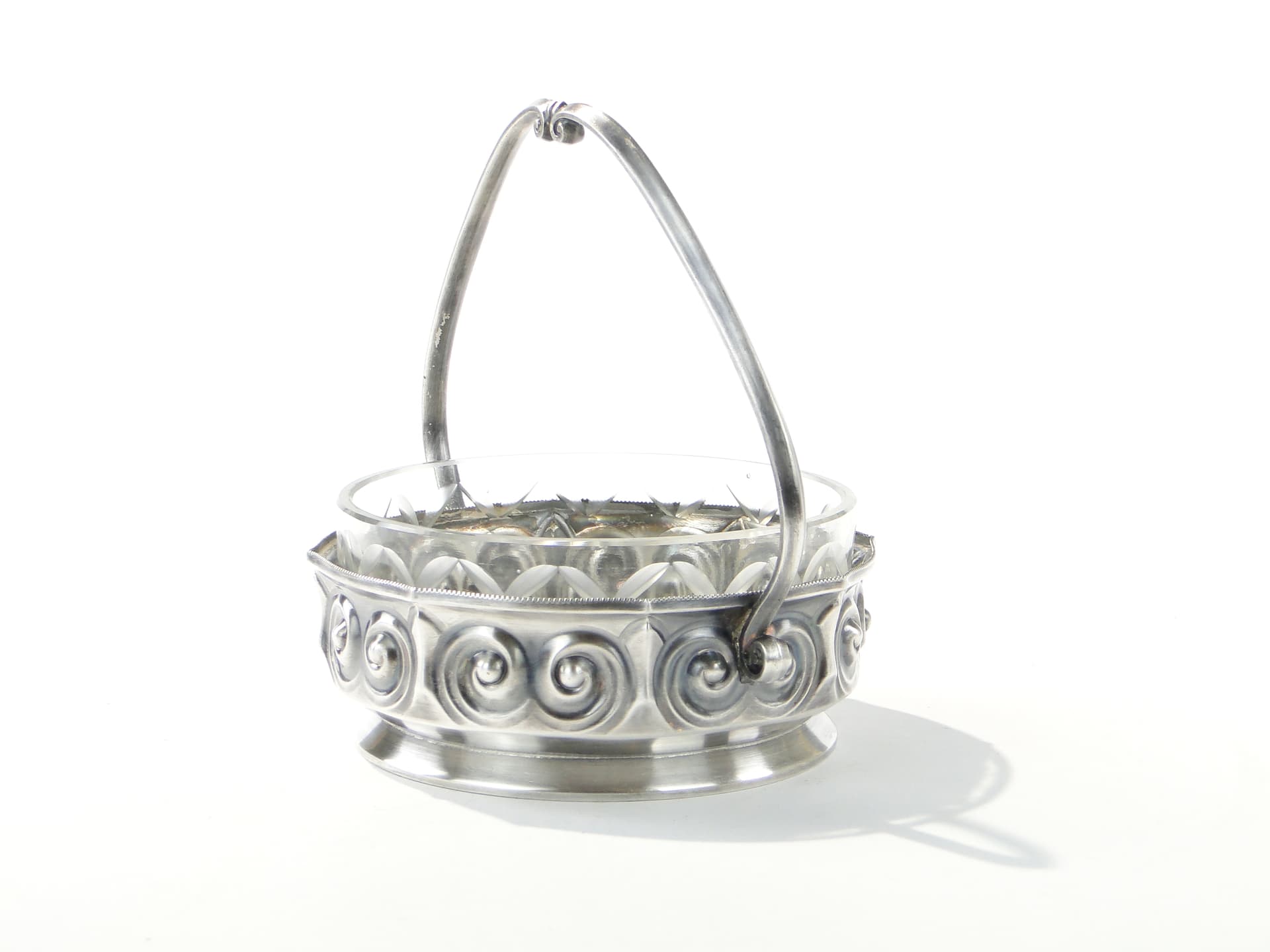 Sugar basket, silver-plated brass, glass, Norblin i S-ka, Poland, early 20th century - 387919